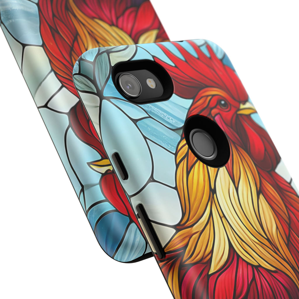 Rooster Faux Stained Glass Phone Case – 3D Full-Wrap Protective Cover with TPU Liner