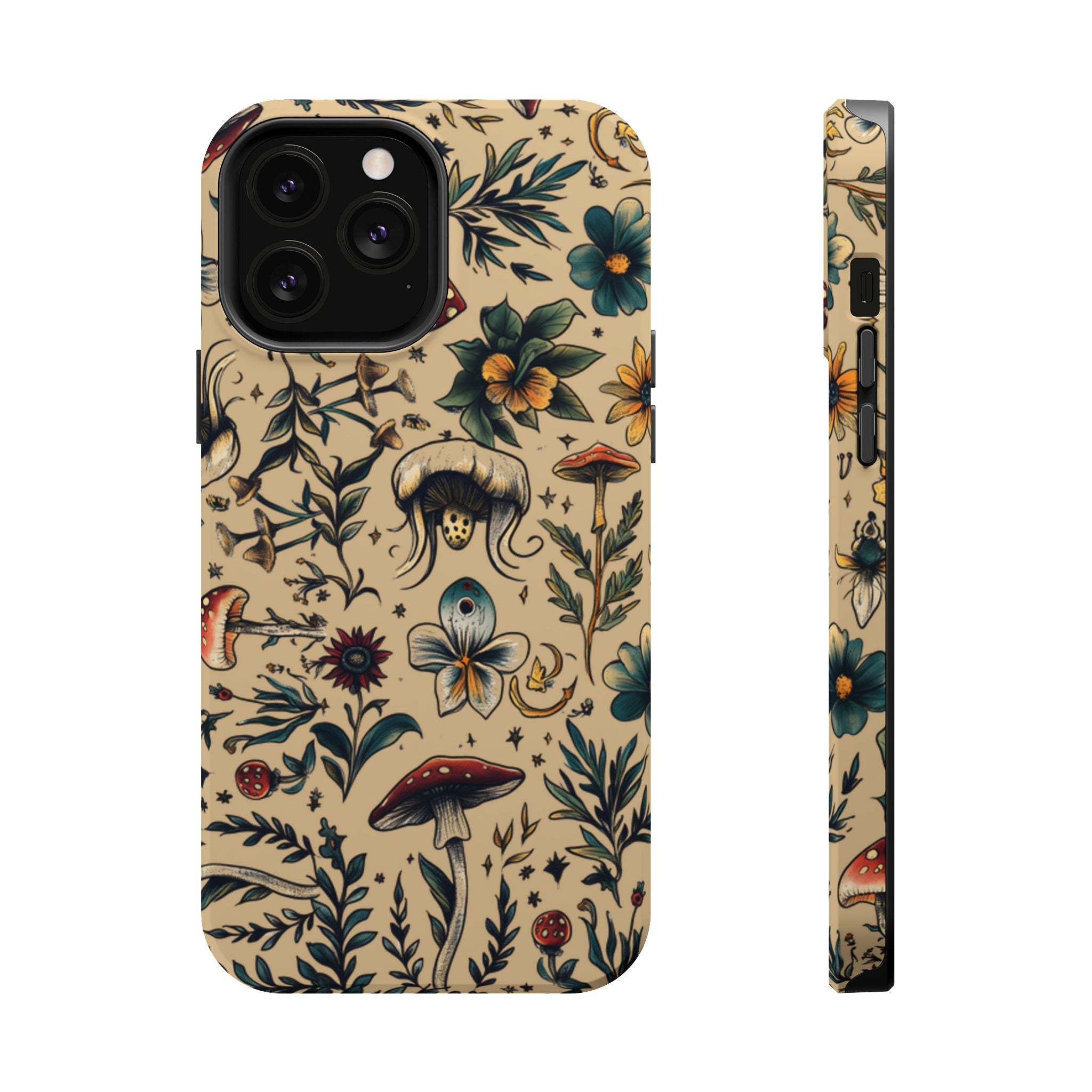 Vintage Botanical Mushroom Phone Case – MagSafe-Compatible Cover