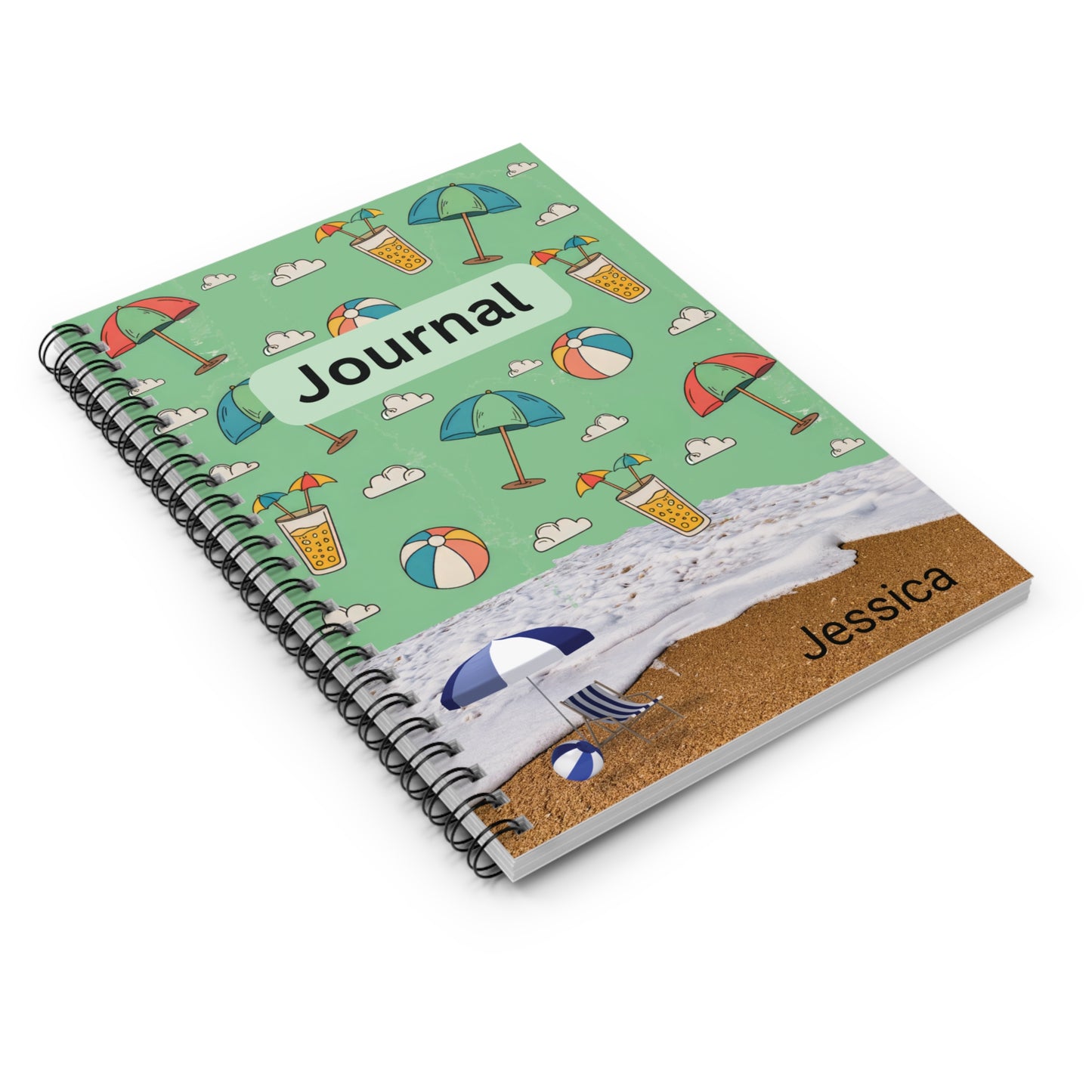 Beach-Themed Spiral Notebook - Summer Journal with Personalization, Perfect for Vacation Memories, Gifts for Students, Travel Diary, [...]