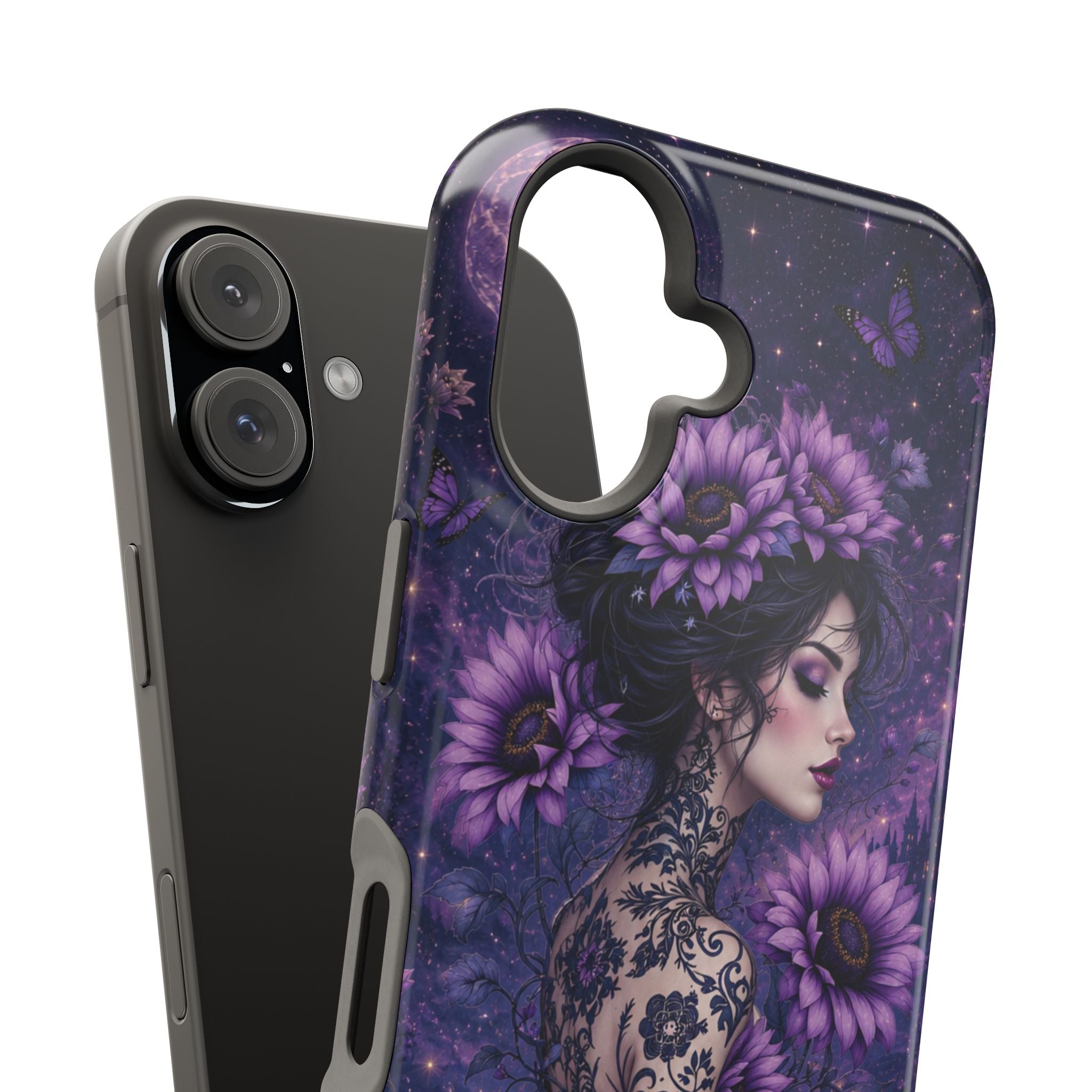 Gothic Floral Woman Phone Case – Dark Botanical MagSafe-Compatible Cover