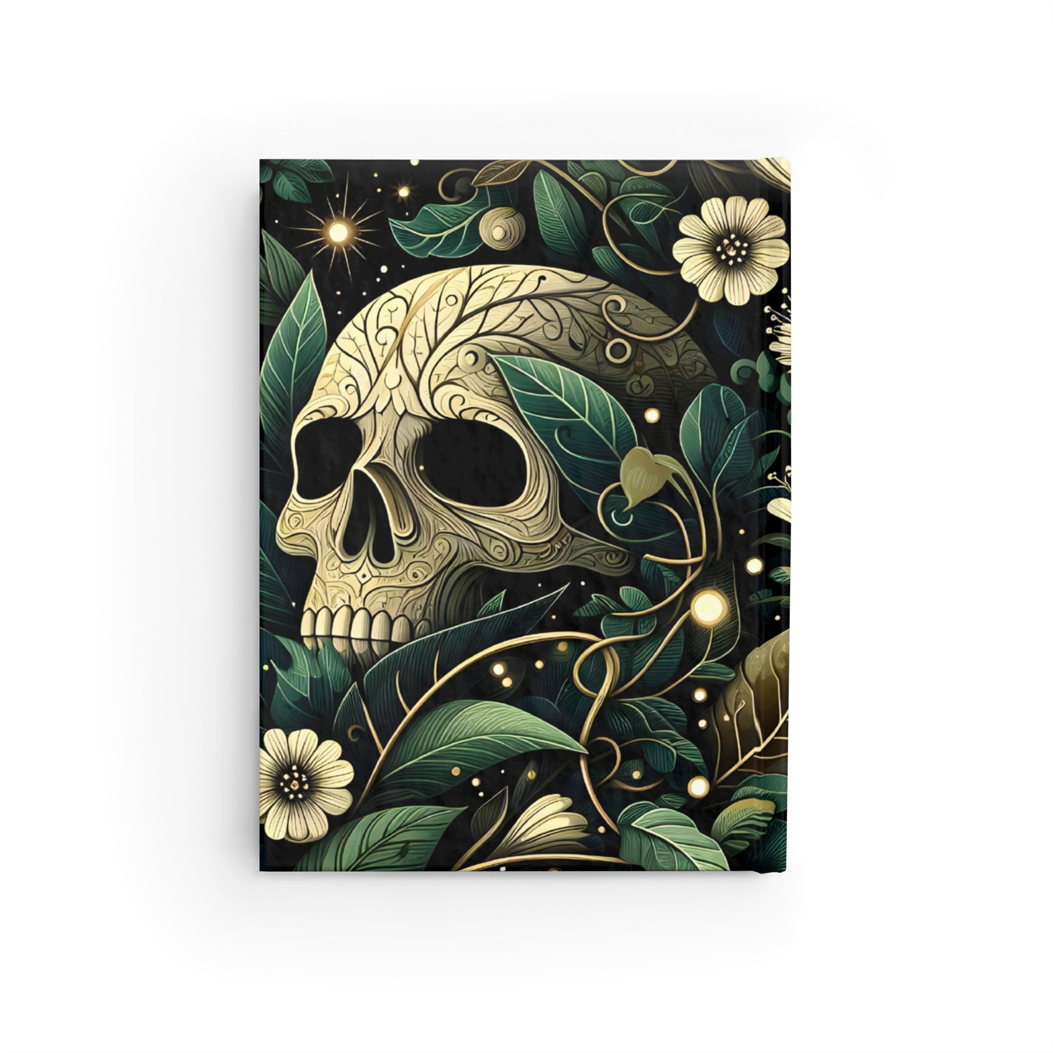 Personalized Botanical Skull Journal — Custom Name Floral Skull Hardcover Notebook | Blank Pages, Dark Green Day of the Dead Gift