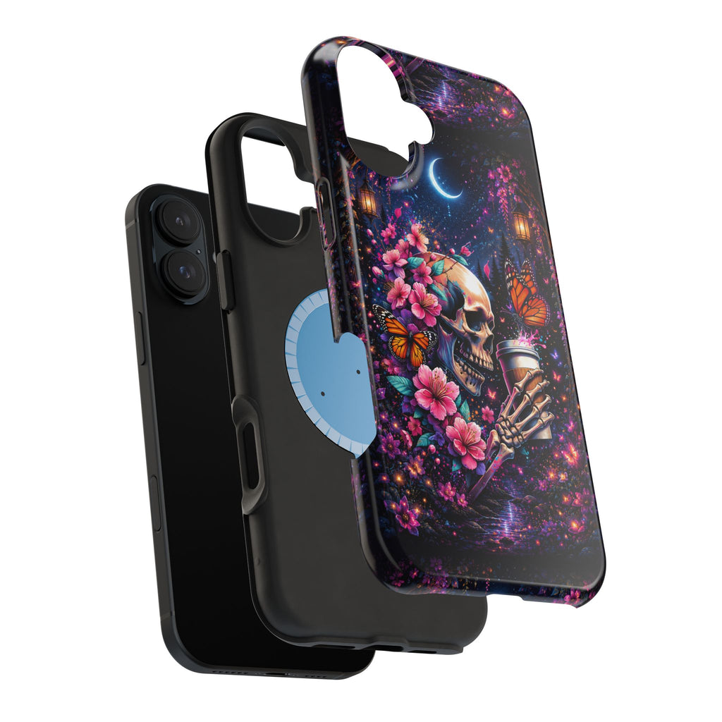 Skull & Cherry Blossom Phone Case – Floral Gothic MagSafe Cover