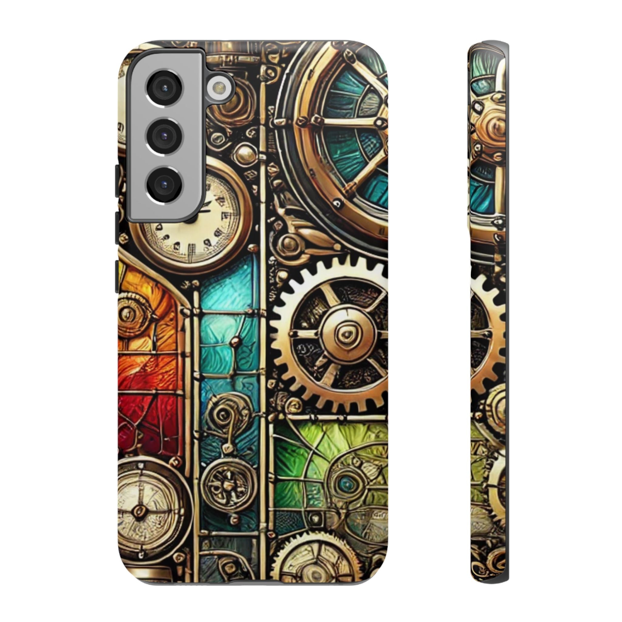 Steampunk Meets Stained Glass Android Case, Artistic Gear Design