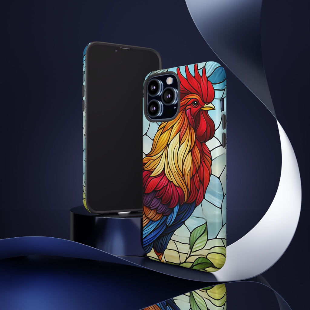 Colorful Stained Glass Rooster Android Case, Tough Protective Phone Cover, Farmhouse Decor Protective Phone Case, Unique Chicken Design