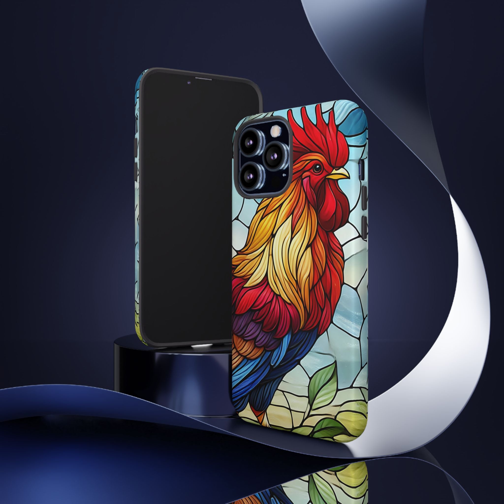 Colorful Stained Glass Rooster Android Case, Tough Protective Phone Cover, Farmhouse Decor Protective Phone Case, Unique Chicken Design