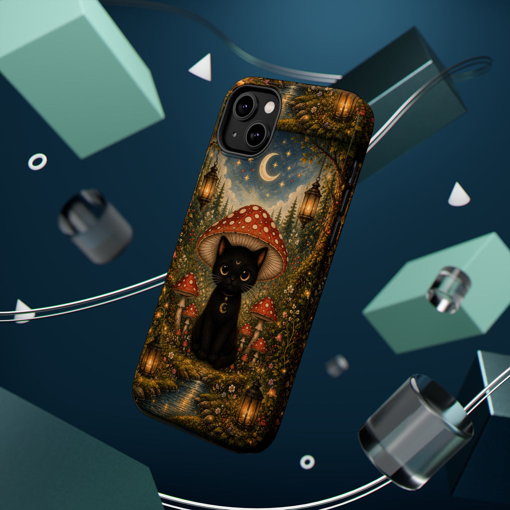 Black Cat & Mushroom Phone Case – Magical MagSafe-Compatible Cover
