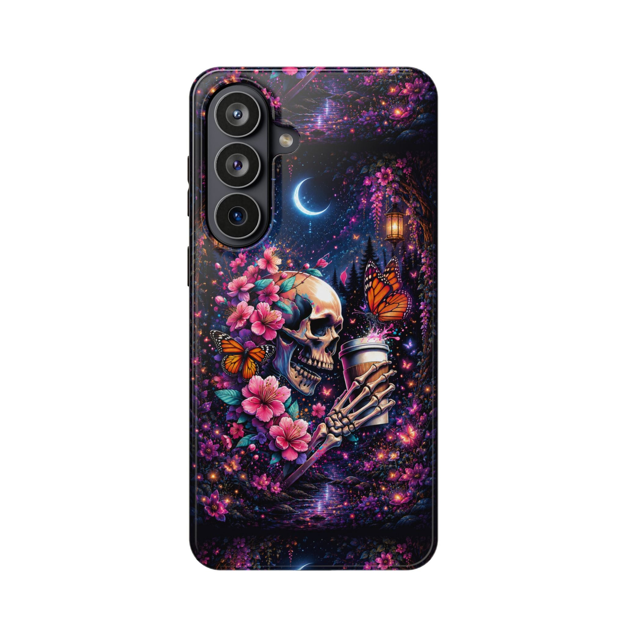Skull & Cherry Blossom Phone Case – Floral Gothic MagSafe Cover
