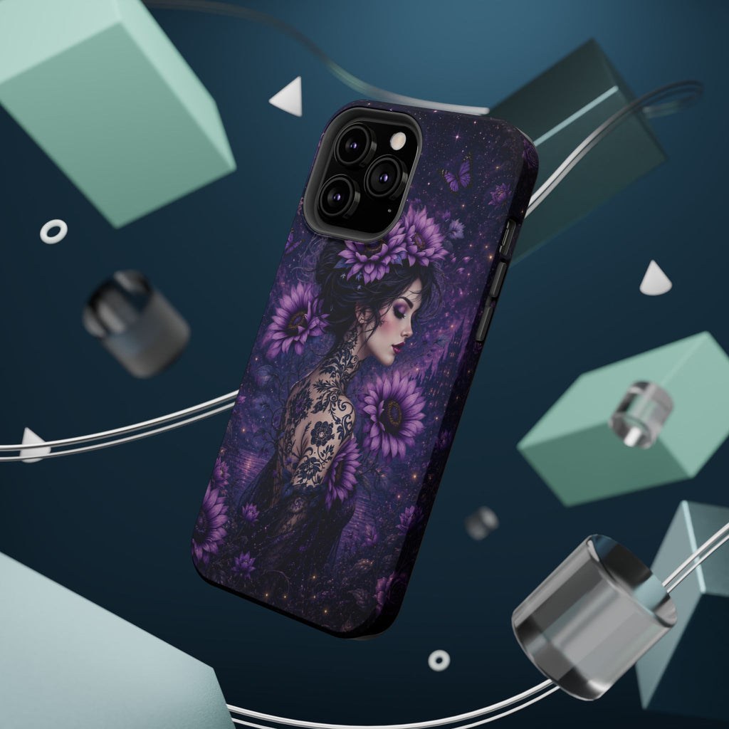 Gothic Floral Woman Phone Case – Dark Botanical MagSafe-Compatible Cover