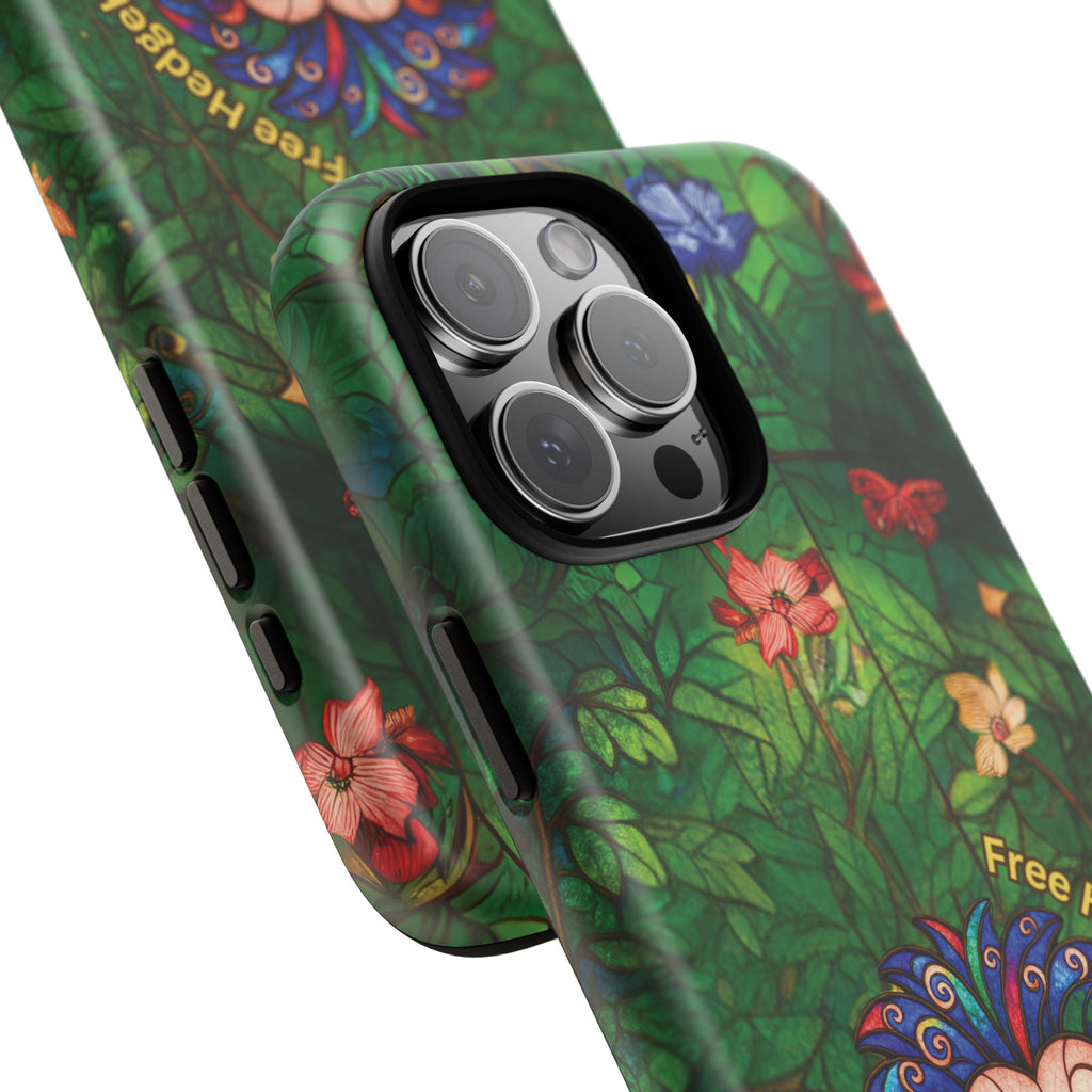 Stained Glass Hedgehog Phone Case – "Free Hedgehugs" Floral Design