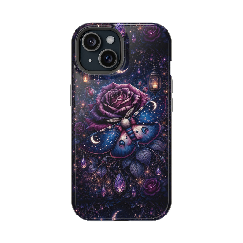 Mystical Rose & Moth Phone Case – Floral MagSafe-Compatible Cover