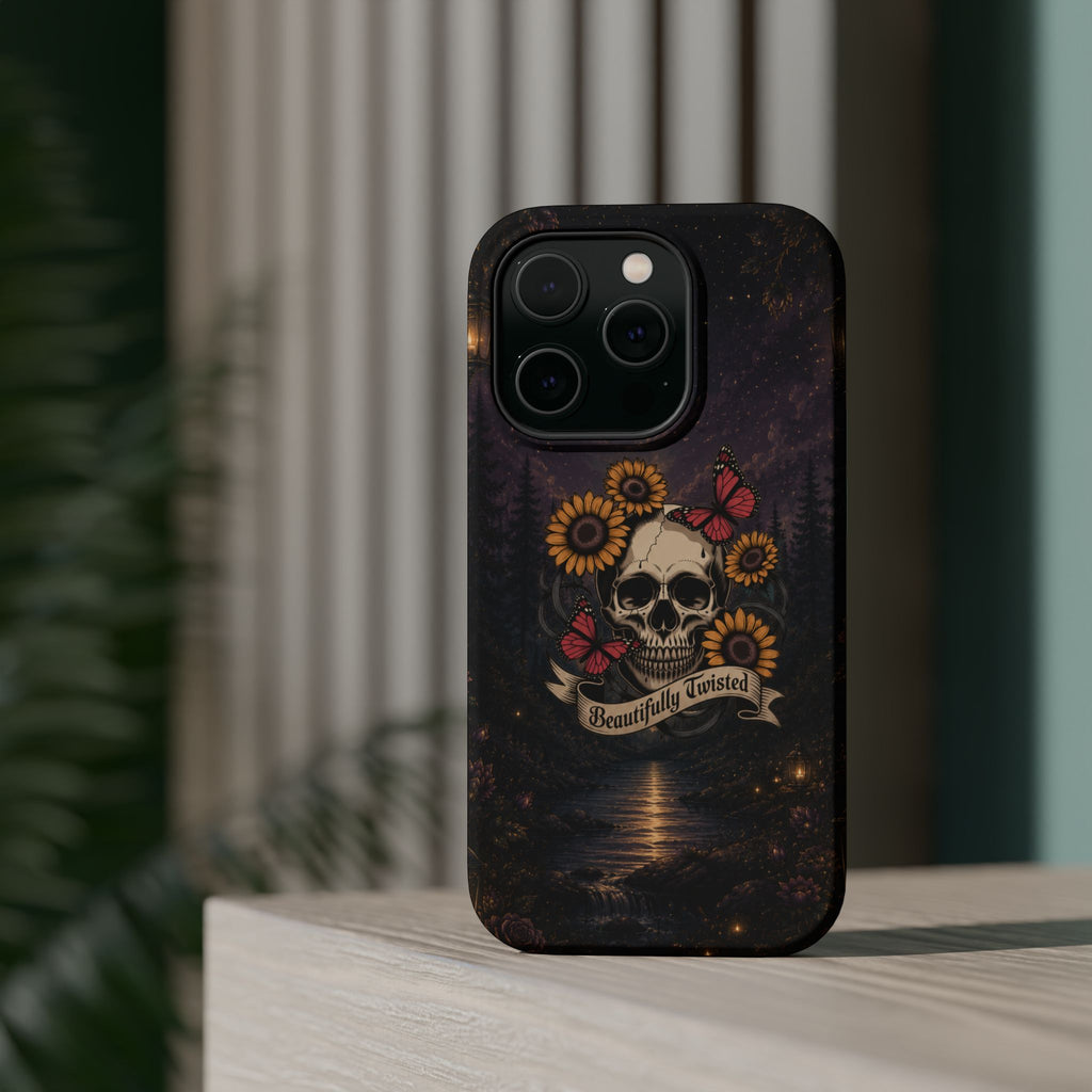Skull, Sunflowers & Butterflies Phone Case – "Beautifully Twisted" MagSafe Cover