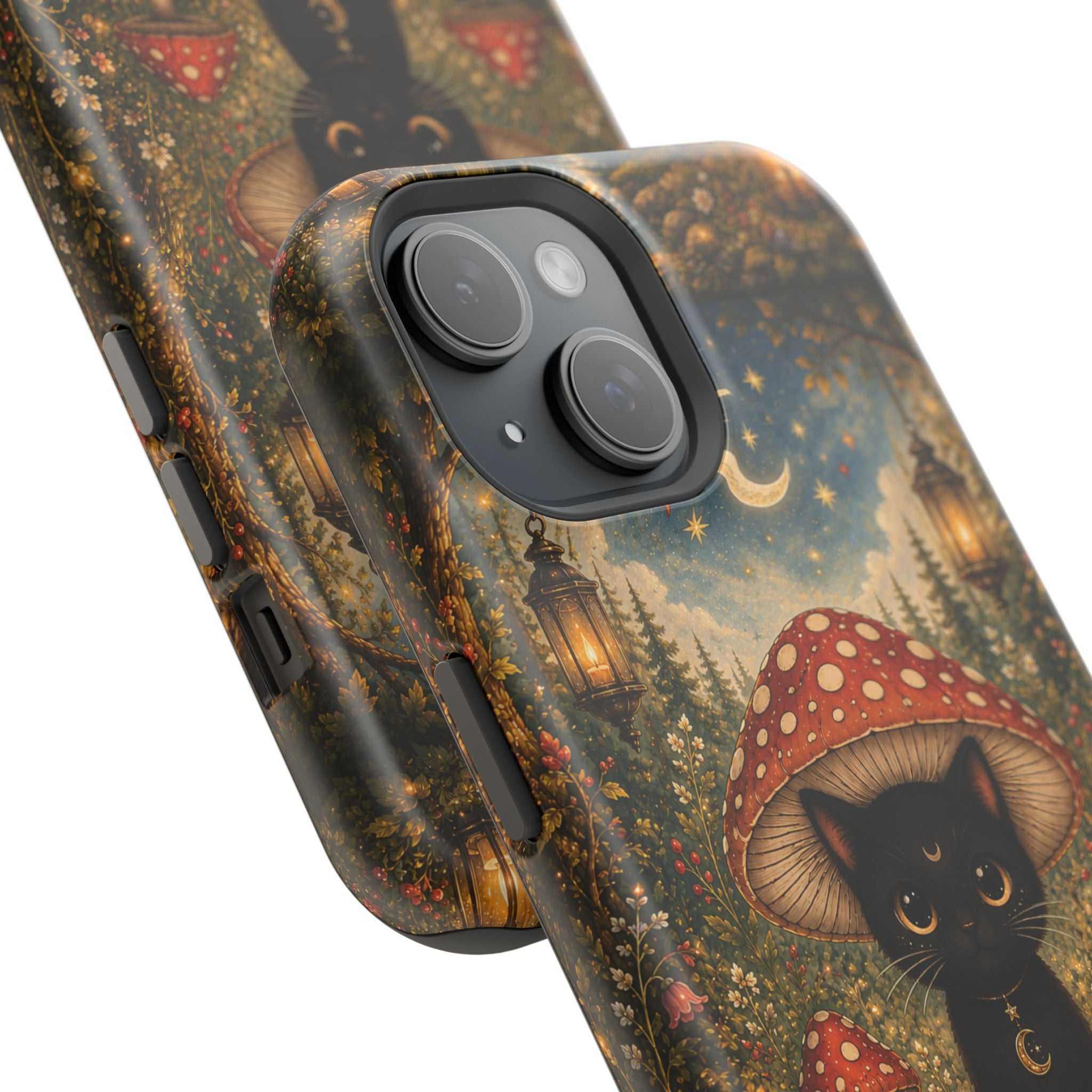 Black Cat & Mushroom Phone Case – Magical MagSafe-Compatible Cover