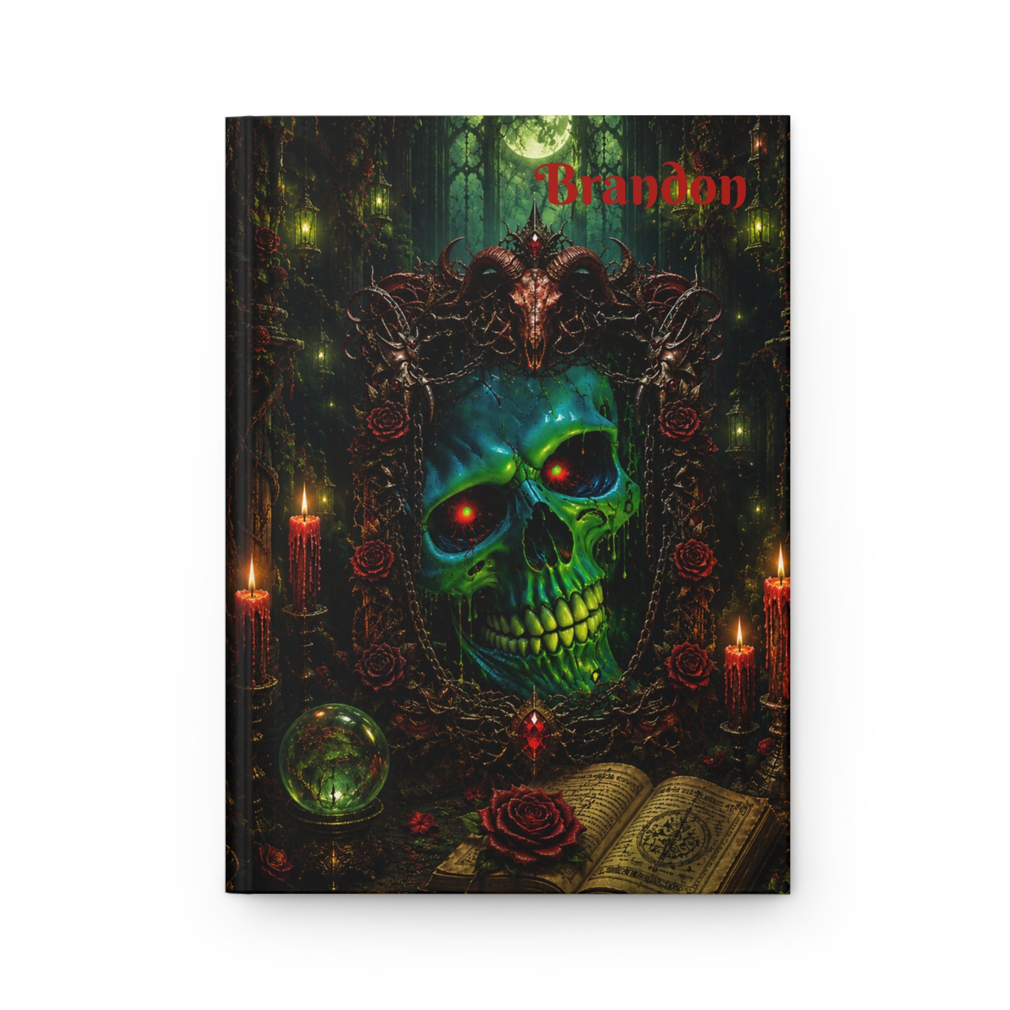 Personalized Gothic Skull Journal — Custom Name Dark Fantasy Hardcover Notebook | Lined Pages, Witchy Gift
