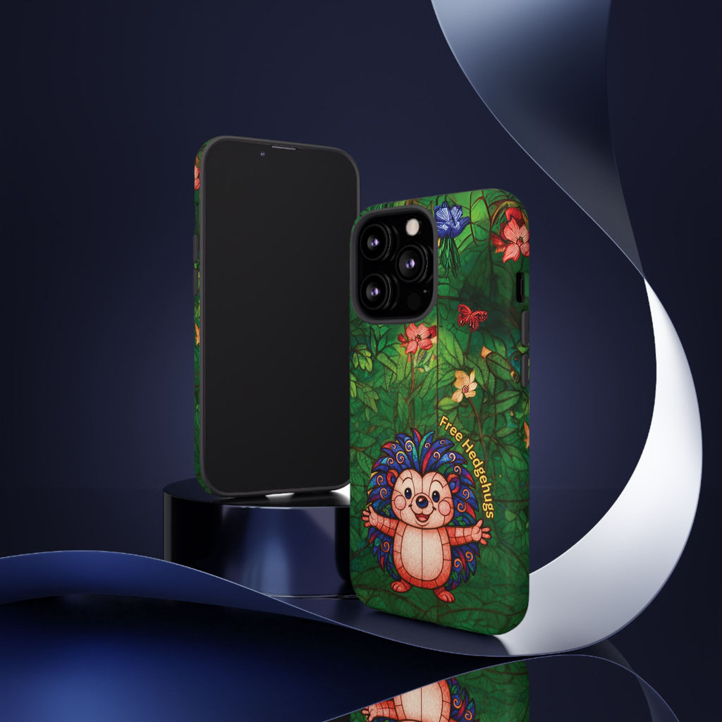 Stained Glass Hedgehog Phone Case – "Free Hedgehugs" Floral Design