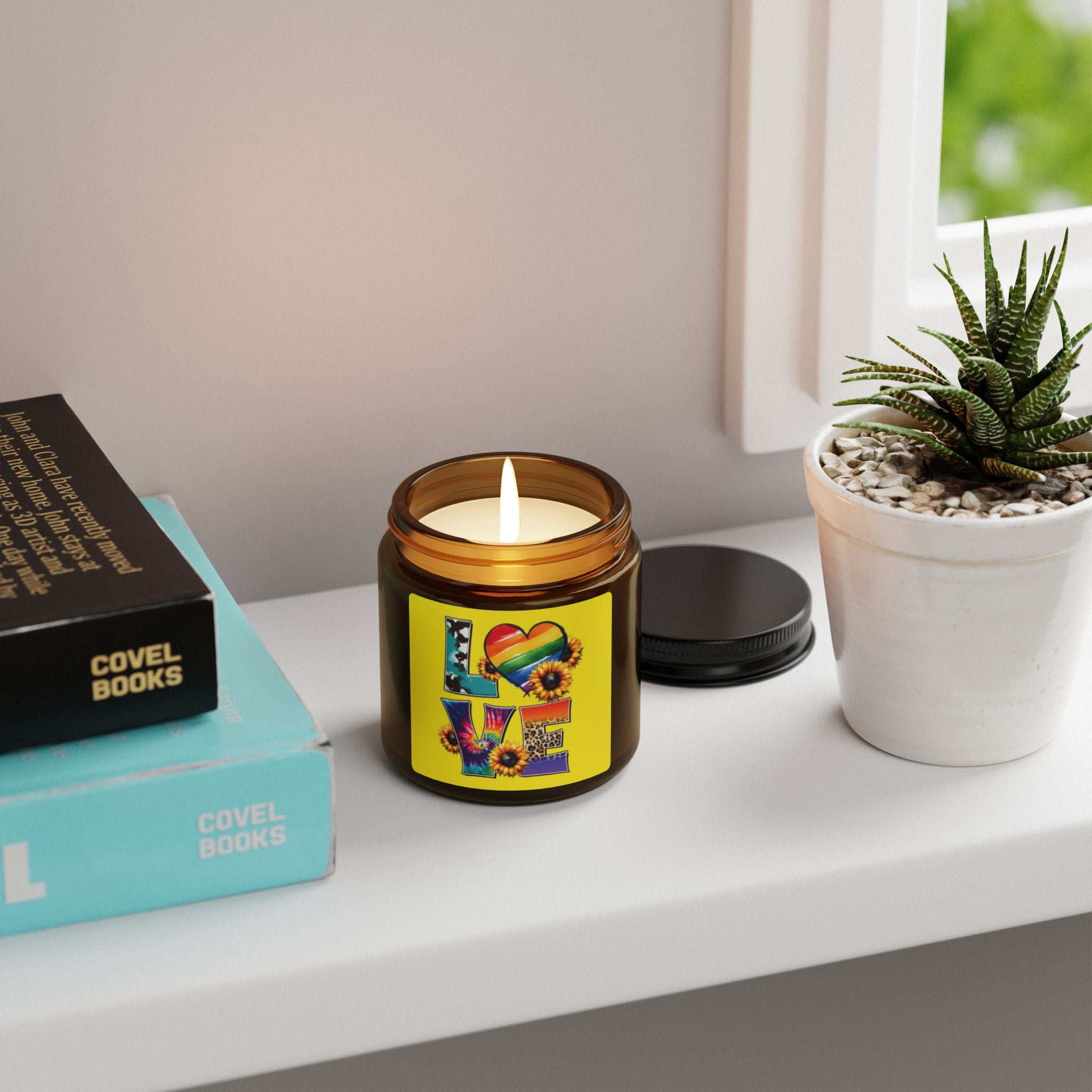 Colorful LGBTQ+ Rainbow Heart Love Scented Soy Candle, Wedding Anniversary Gift From Family, Inclusive Pride Statement Candle, Gay Grad Gift