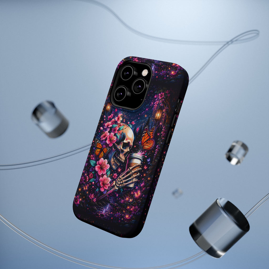 Skull & Cherry Blossom Phone Case – Floral Gothic MagSafe Cover