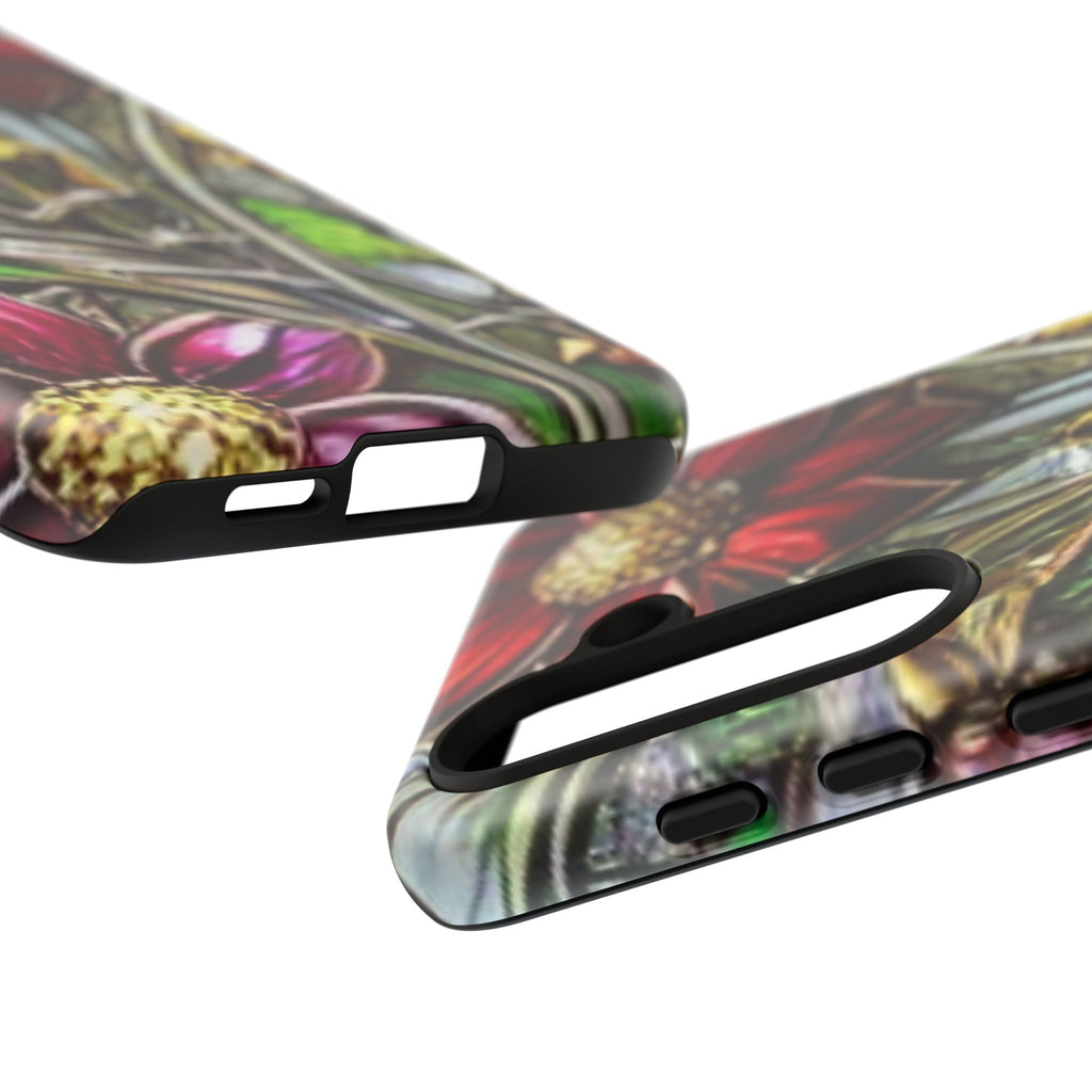 Floral Stained Glass Phone Case – Metallic Red & Purple Flower Design