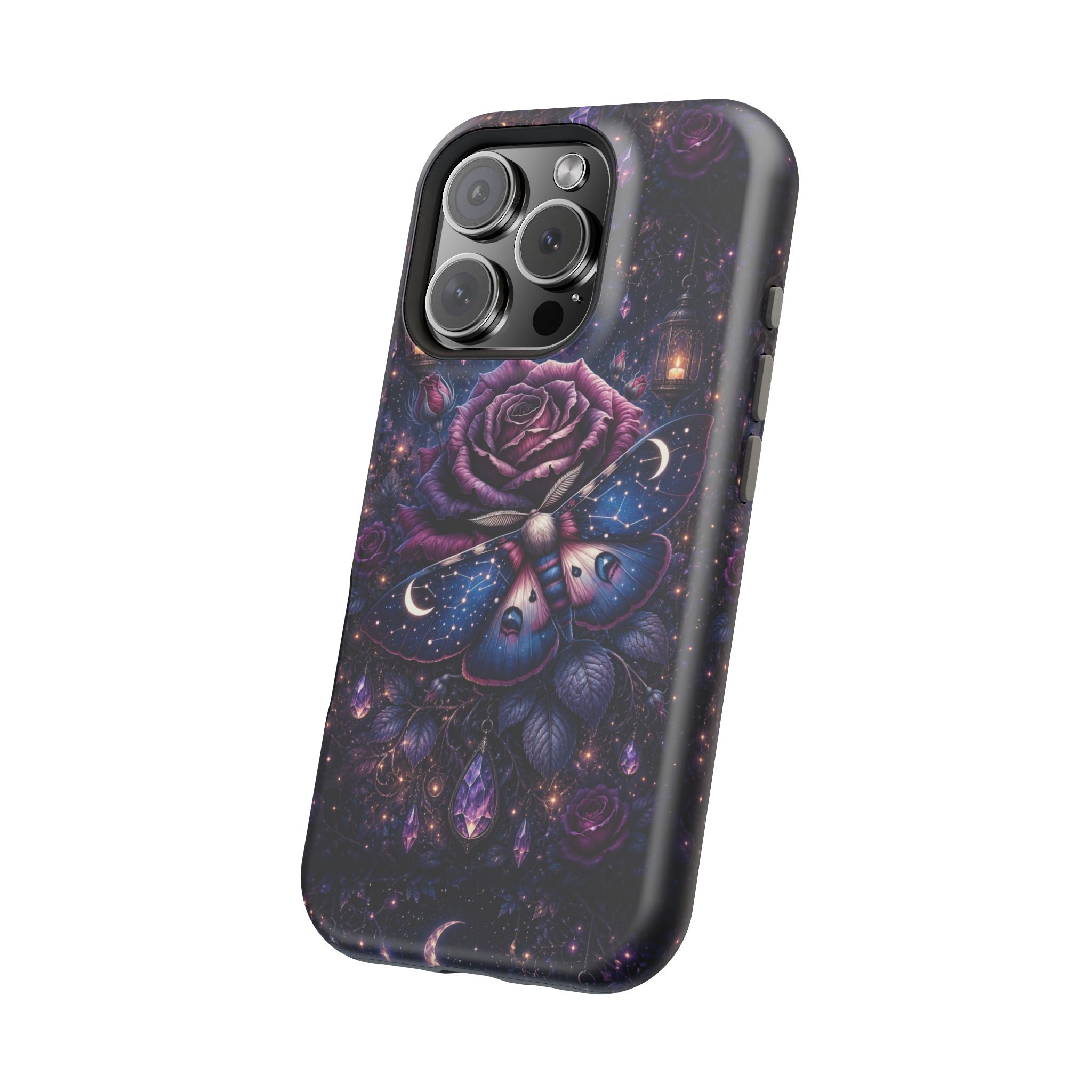 Mystical Rose & Moth Phone Case – Floral MagSafe-Compatible Cover