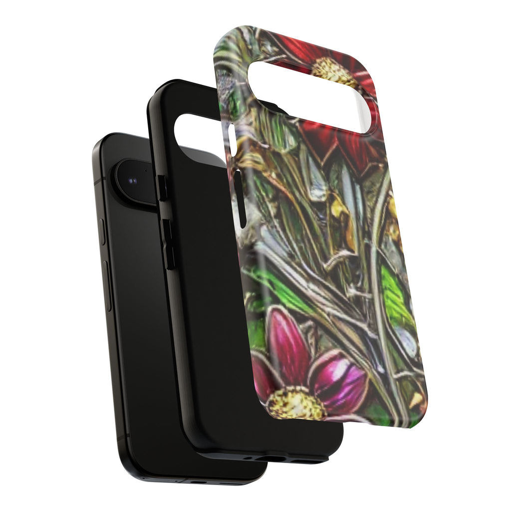 Floral Stained Glass Phone Case – Metallic Red & Purple Flower Design