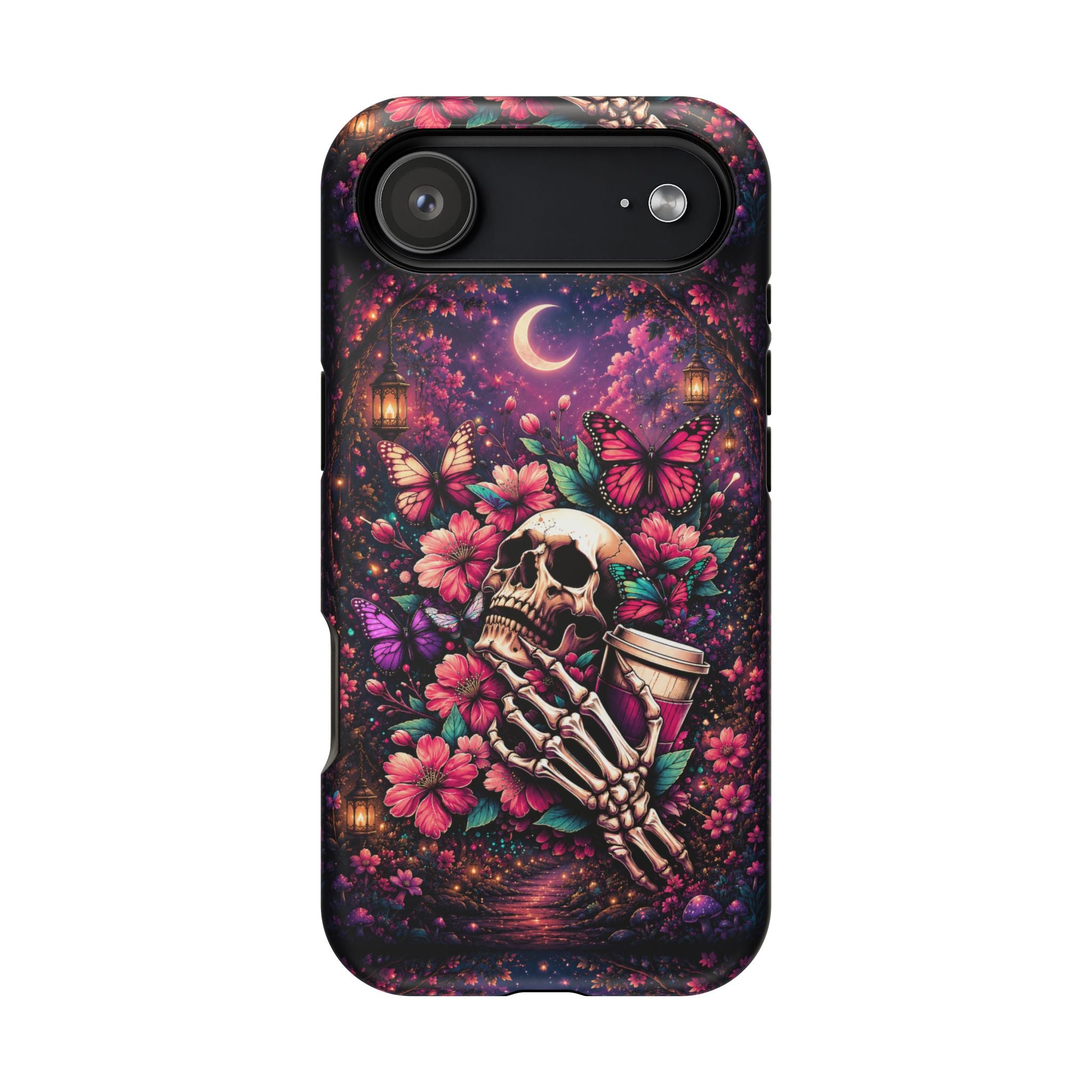 Skull & Butterflies Phone Case – Gothic Floral MagSafe-Compatible Case