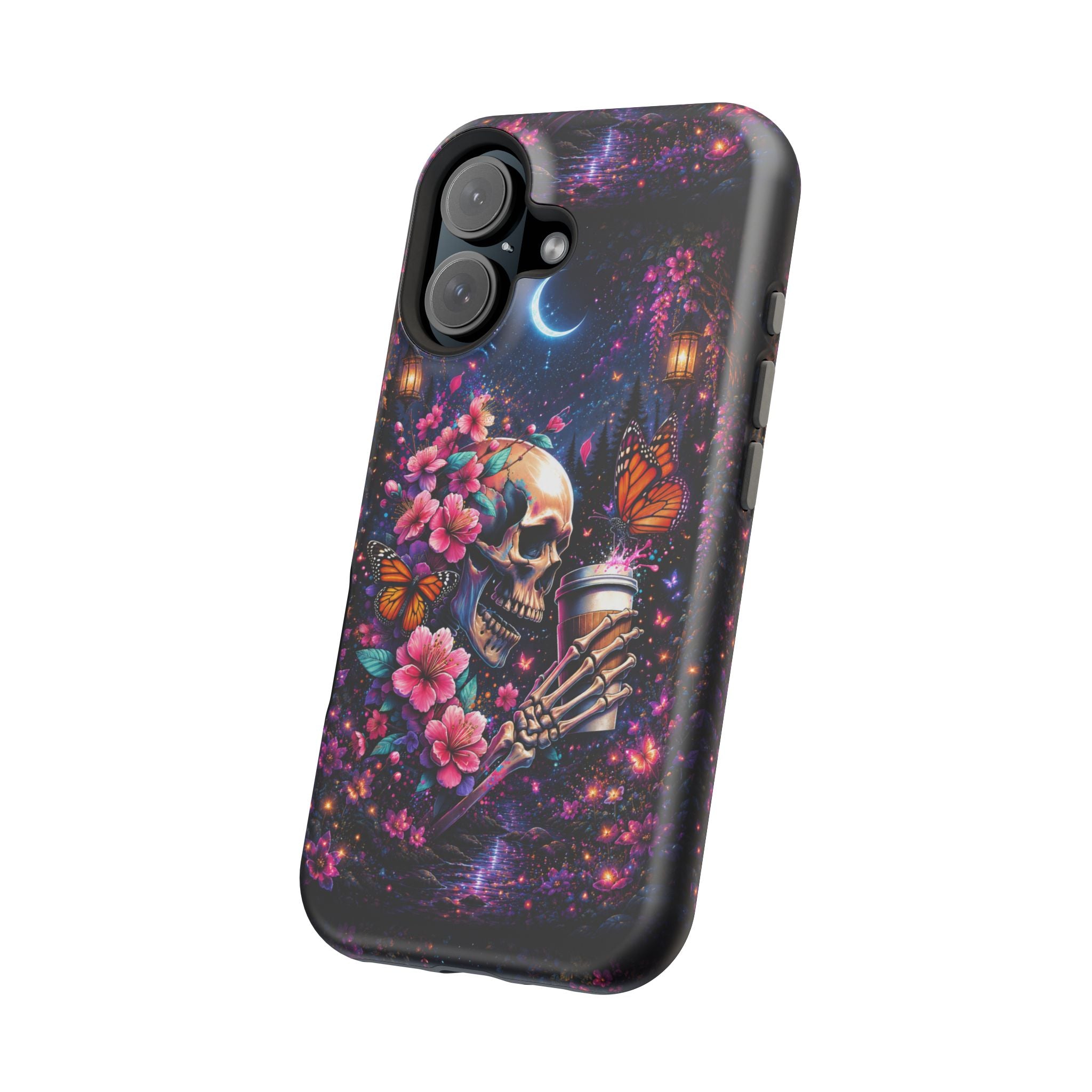 Skull & Cherry Blossom Phone Case – Floral Gothic MagSafe Cover
