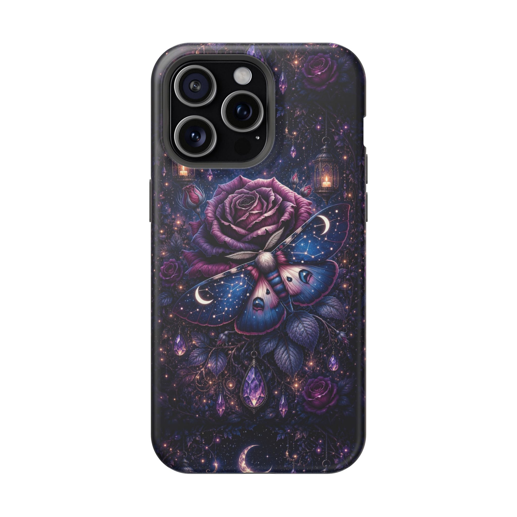 Mystical Rose & Moth Phone Case – Floral MagSafe-Compatible Cover