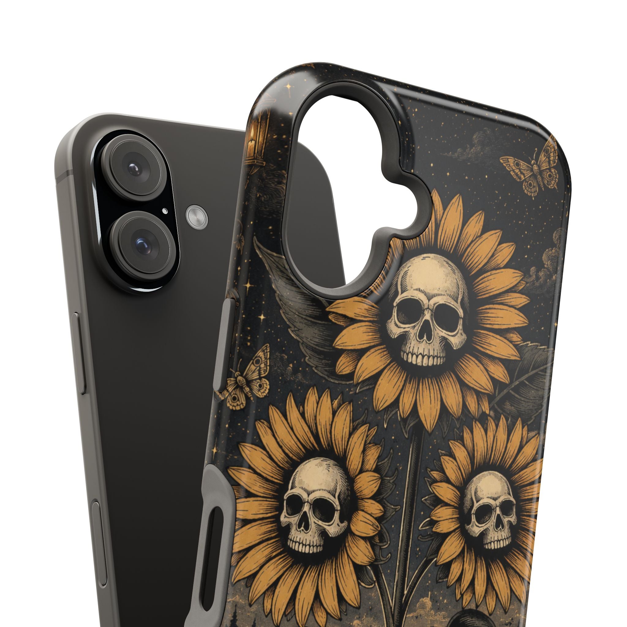 Skull Sunflowers Phone Case – Dark Floral MagSafe-Compatible Cover