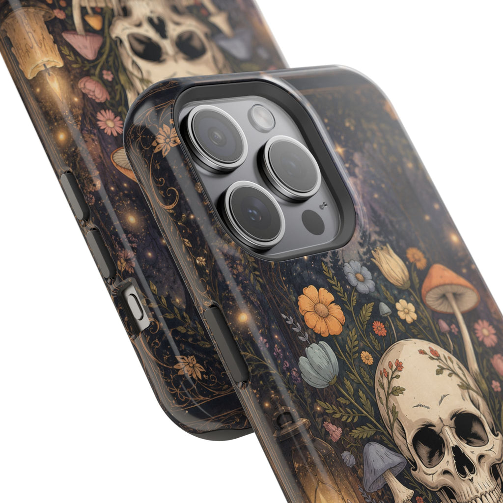 Skull & Mushroom Phone Case – Gothic MagSafe-Compatible Impact-Resistant Case
