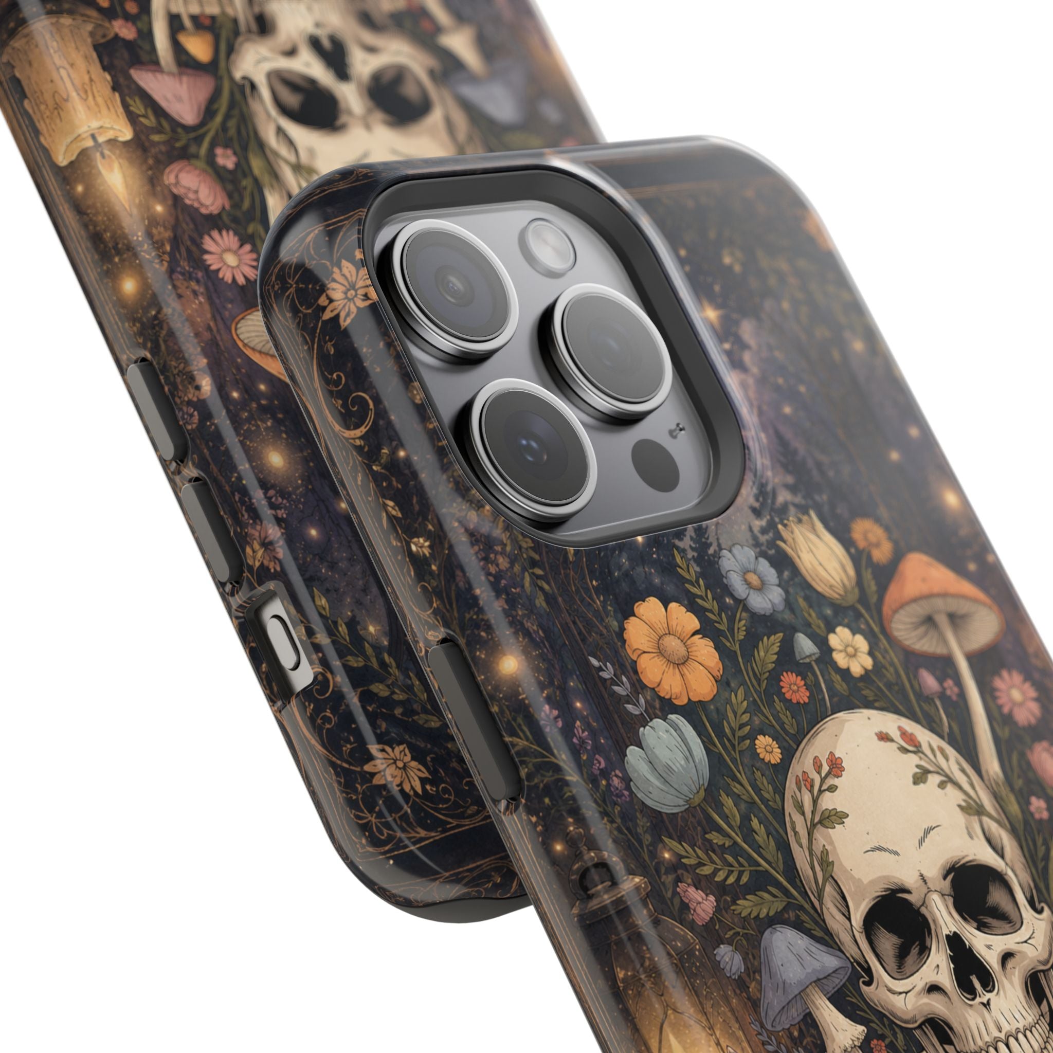 Skull & Mushroom Phone Case – Gothic MagSafe-Compatible Impact-Resistant Case