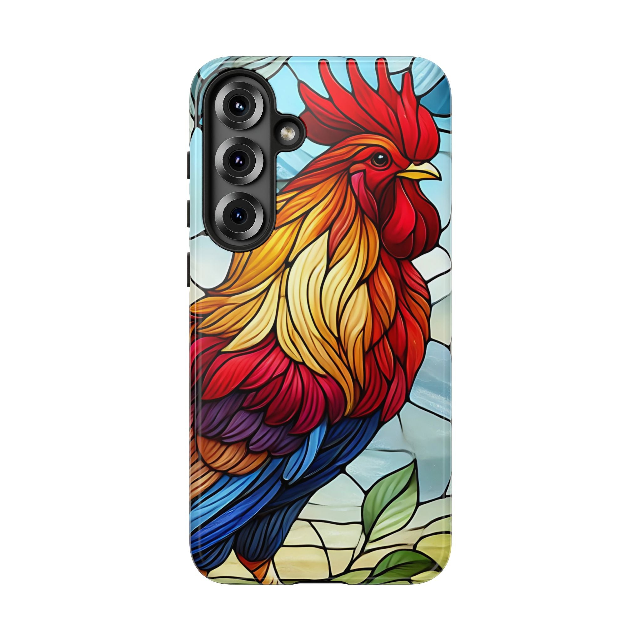 Colorful Stained Glass Rooster Android Case, Tough Protective Phone Cover, Farmhouse Decor Protective Phone Case, Unique Chicken Design