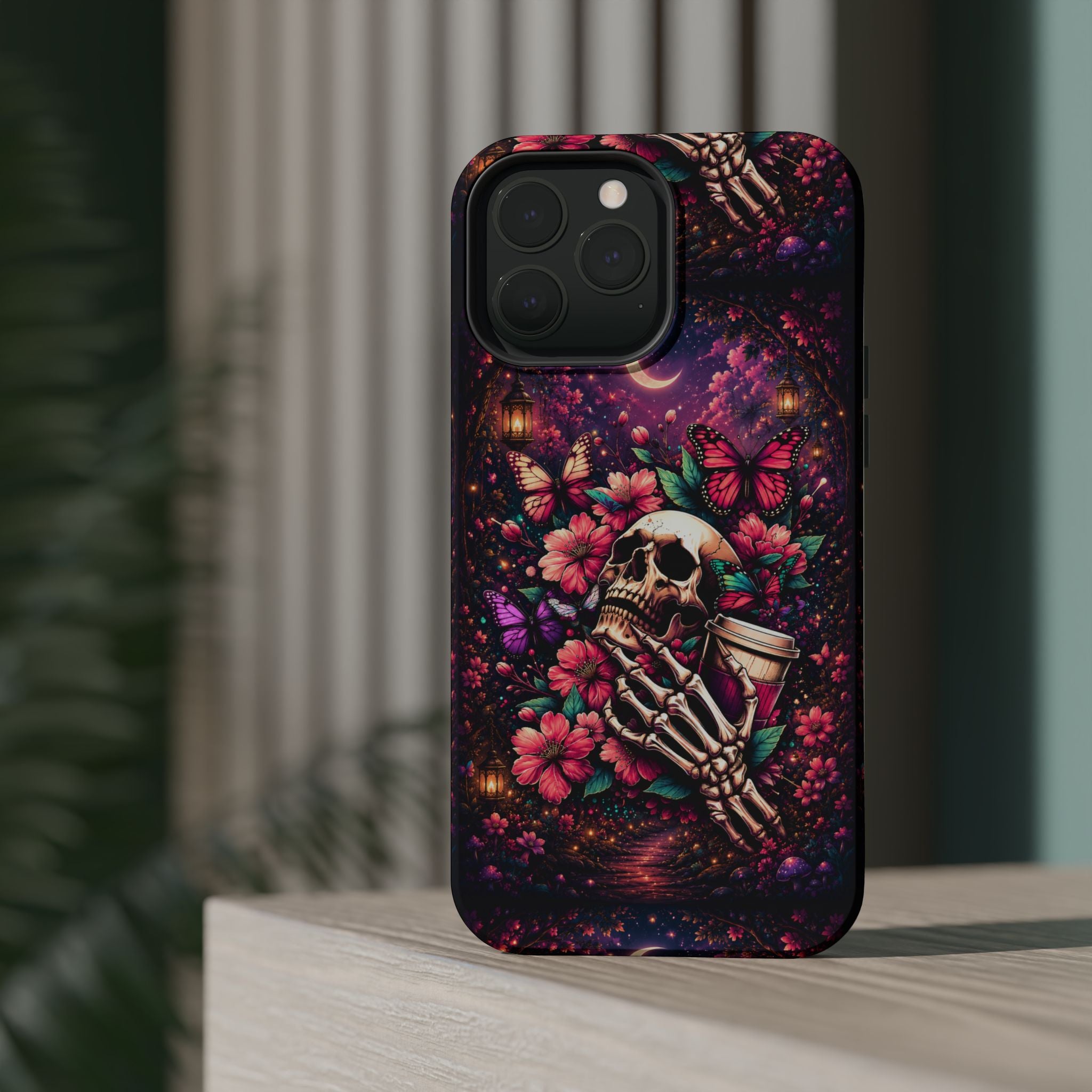 Skull & Butterflies Phone Case – Gothic Floral MagSafe-Compatible Case