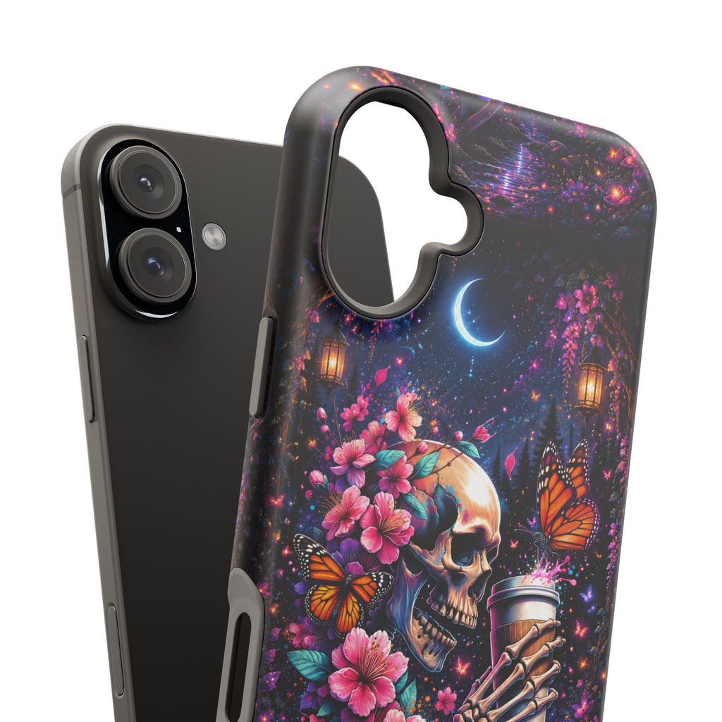 Skull & Cherry Blossom Phone Case – Floral Gothic MagSafe Cover