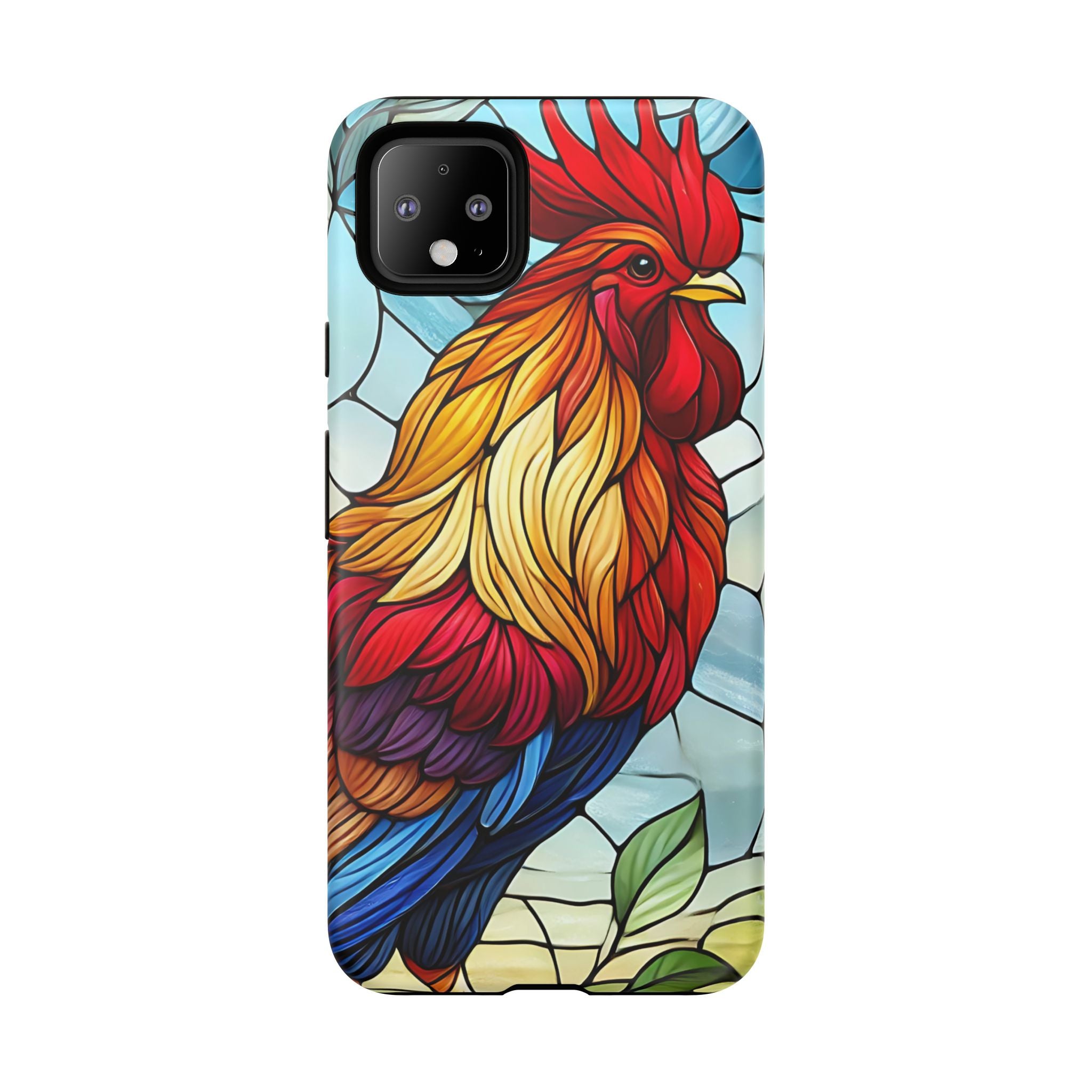 Rooster Faux Stained Glass Phone Case – 3D Full-Wrap Protective Cover with TPU Liner