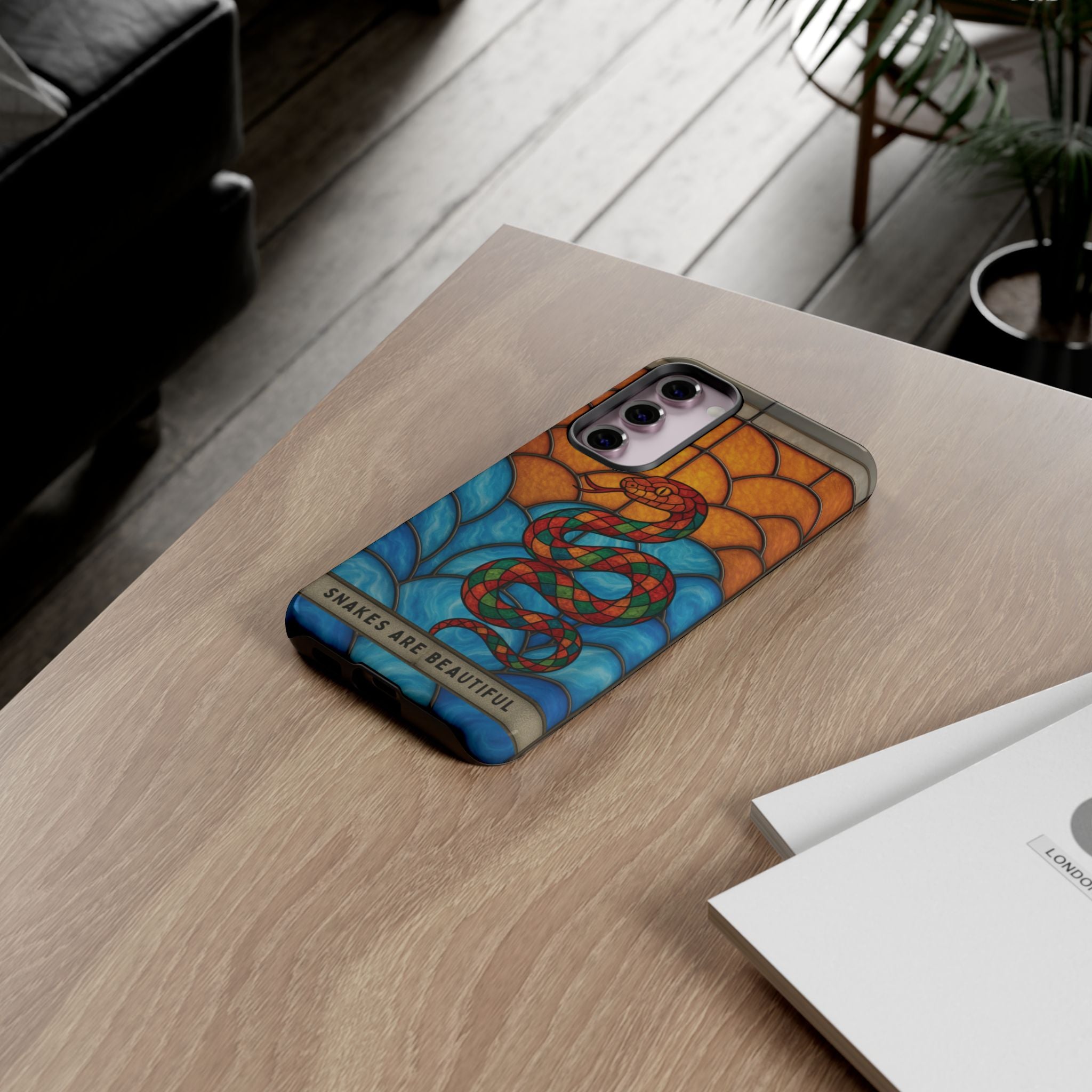 Snakes Are Beautiful Stained Glass Phone Case, Colorful Reptile Design Phone Cover, Nature Lovers Reptile Phone Case, Danger Noodle Case