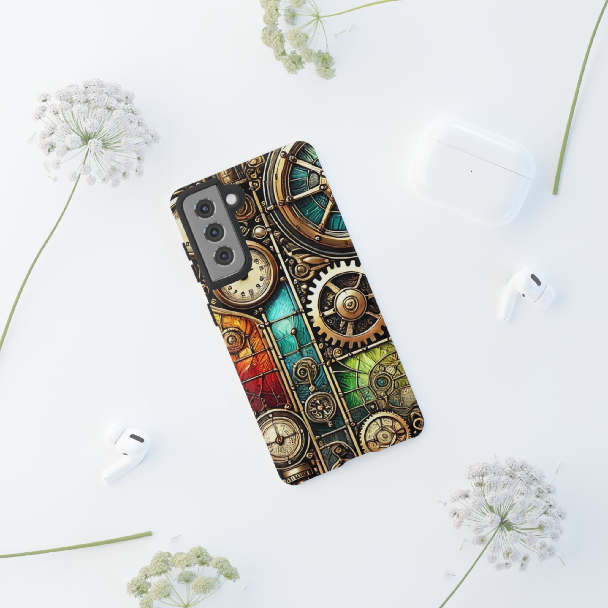 Steampunk Meets Stained Glass Android Case, Artistic Gear Design