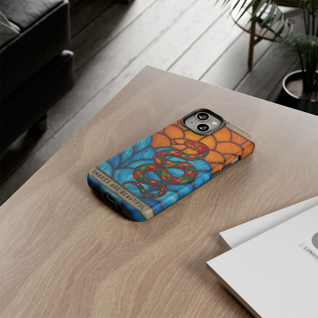 Snakes Are Beautiful Stained Glass Phone Case, Colorful Reptile Design Phone Cover, Nature Lovers Reptile Phone Case, Danger Noodle Case
