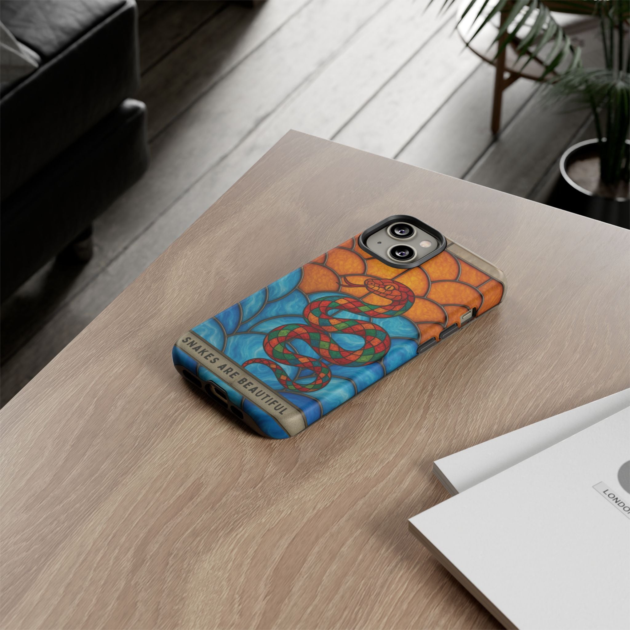 Snakes Are Beautiful Stained Glass Phone Case, Colorful Reptile Design Phone Cover, Nature Lovers Reptile Phone Case, Danger Noodle Case