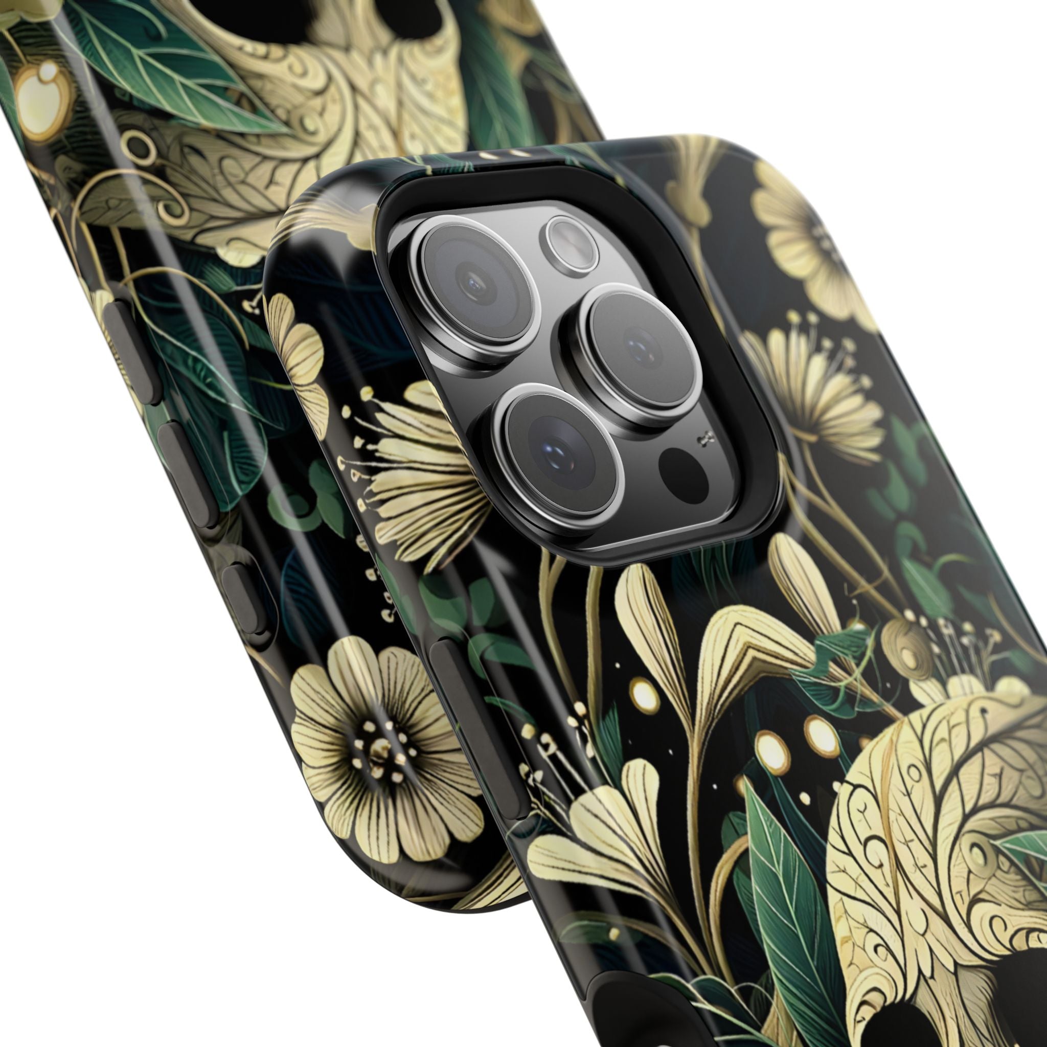 Floral Skull Phone Case – Botanical Gothic MagSafe-Compatible Cover