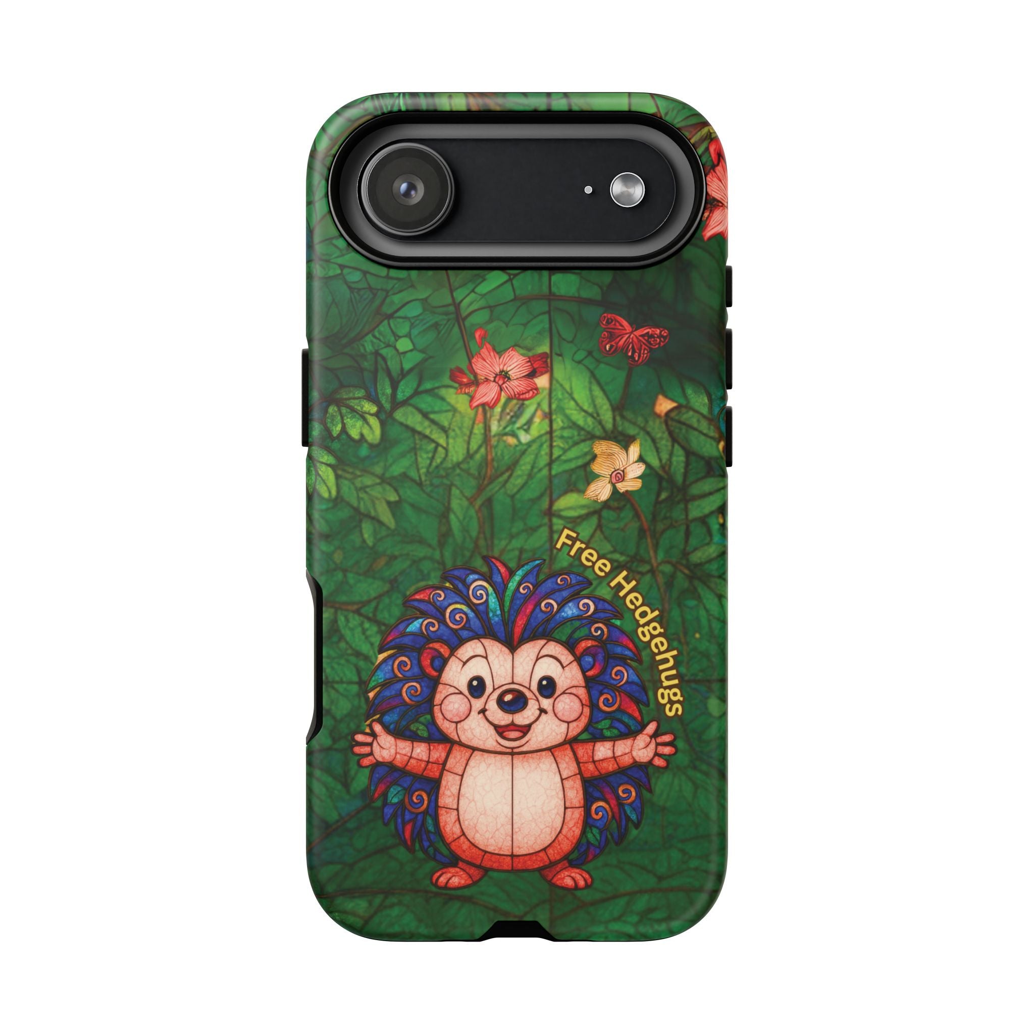 Stained Glass Hedgehog Phone Case – "Free Hedgehugs" Floral Design