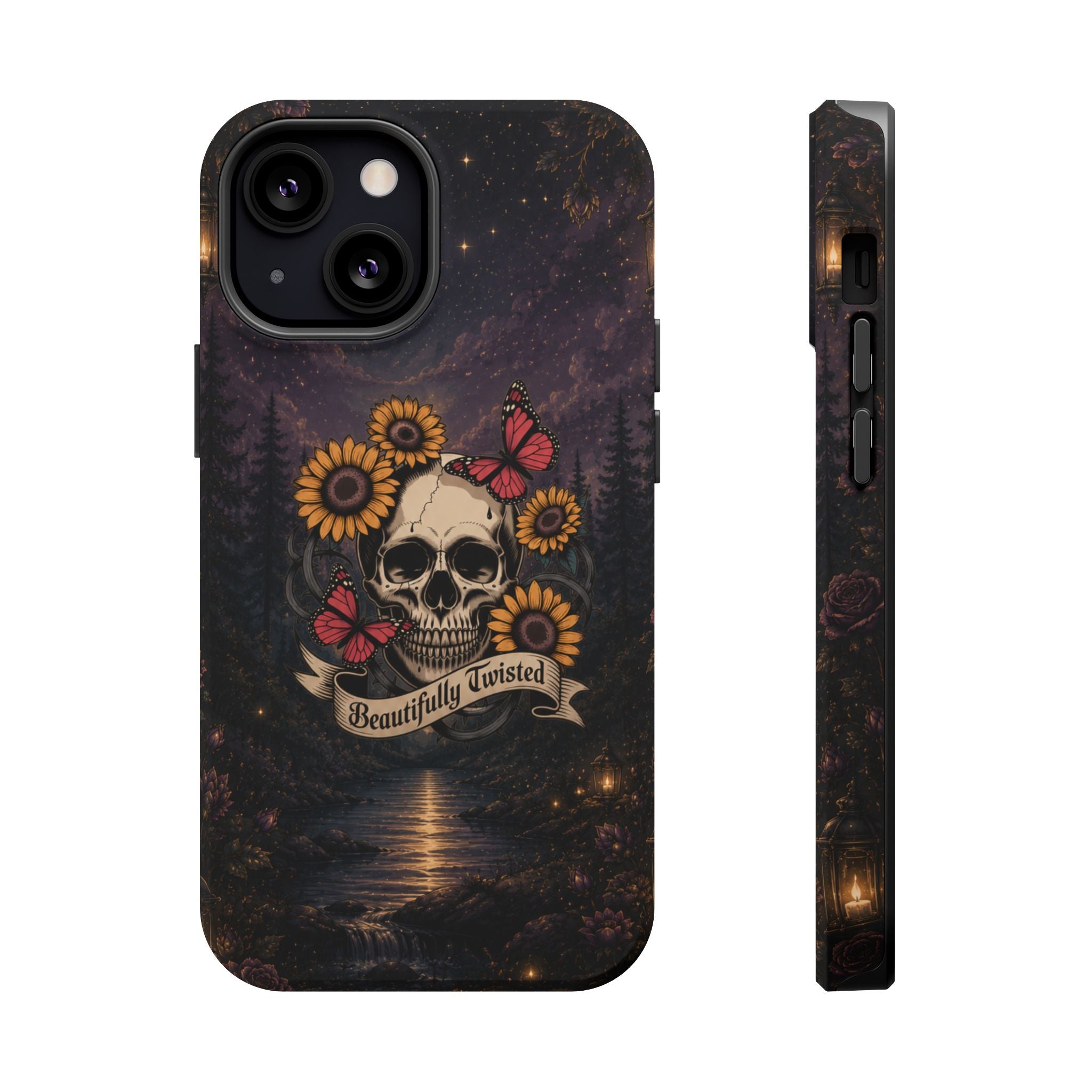Skull, Sunflowers & Butterflies Phone Case – "Beautifully Twisted" MagSafe Cover