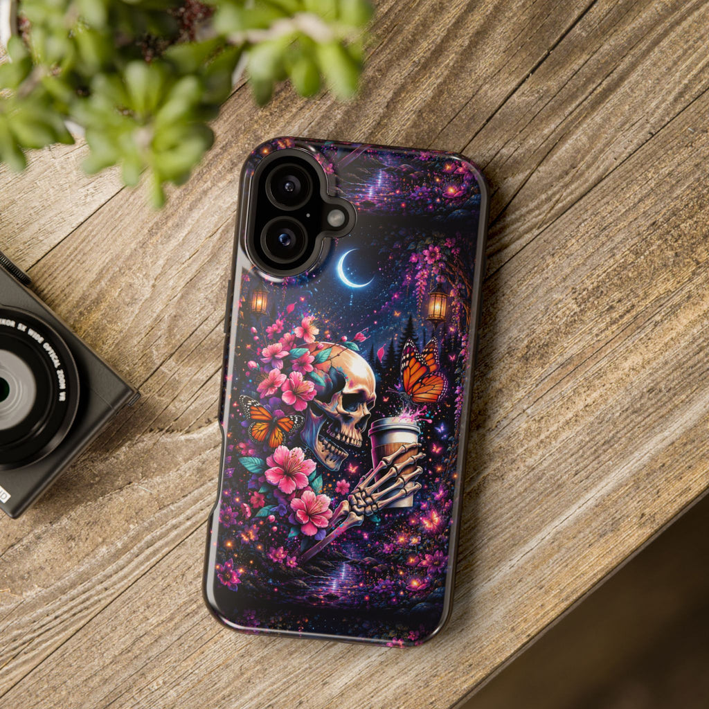 Skull & Cherry Blossom Phone Case – Floral Gothic MagSafe Cover