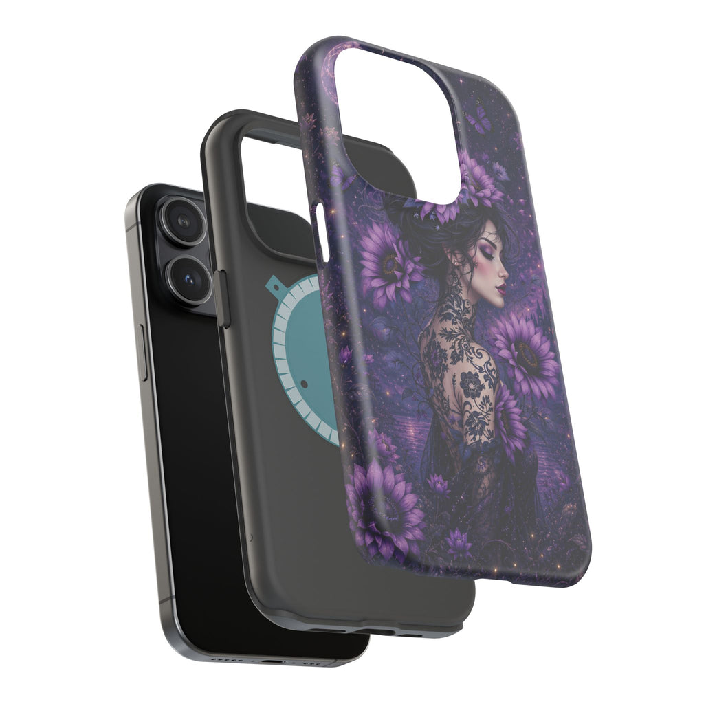 Gothic Floral Woman Phone Case – Dark Botanical MagSafe-Compatible Cover