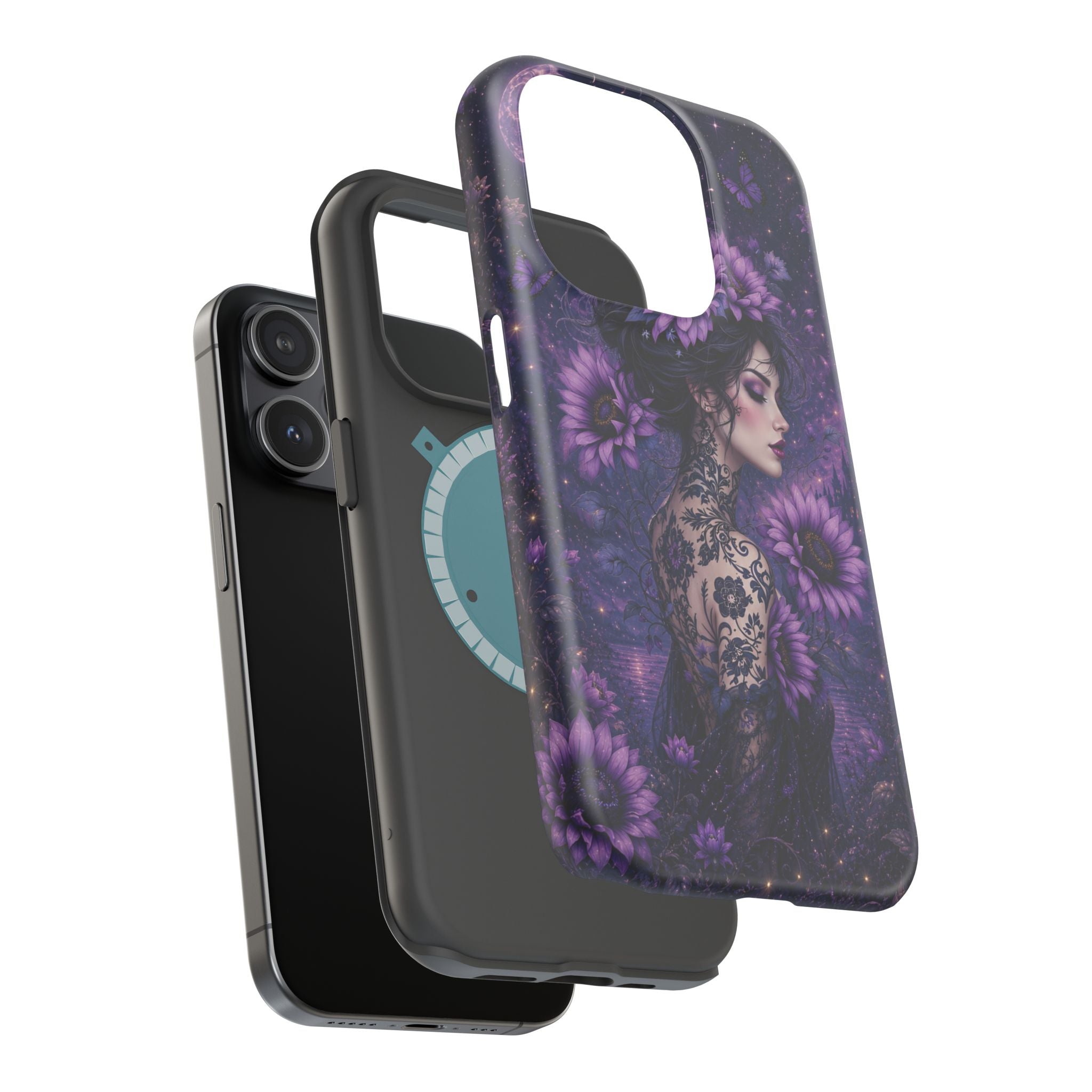 Gothic Floral Woman Phone Case – Dark Botanical MagSafe-Compatible Cover