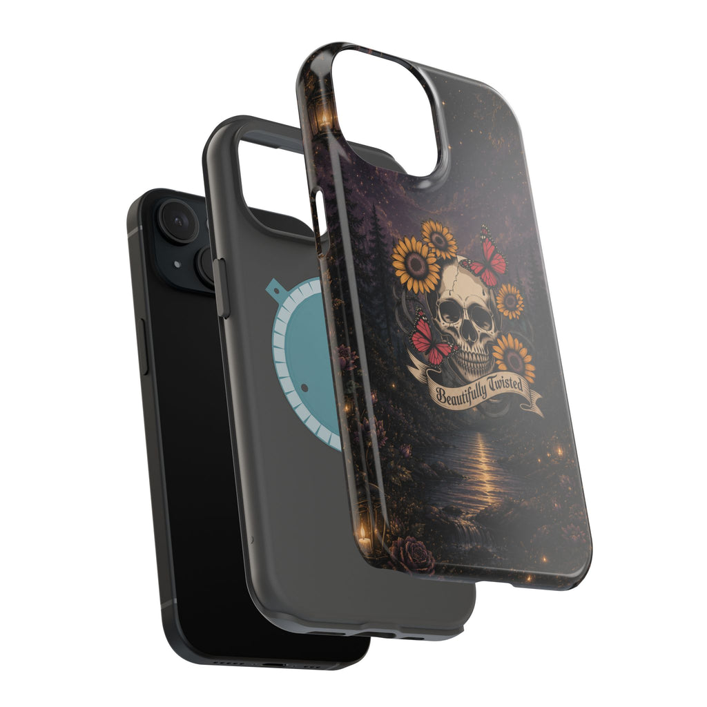 Skull, Sunflowers & Butterflies Phone Case – "Beautifully Twisted" MagSafe Cover