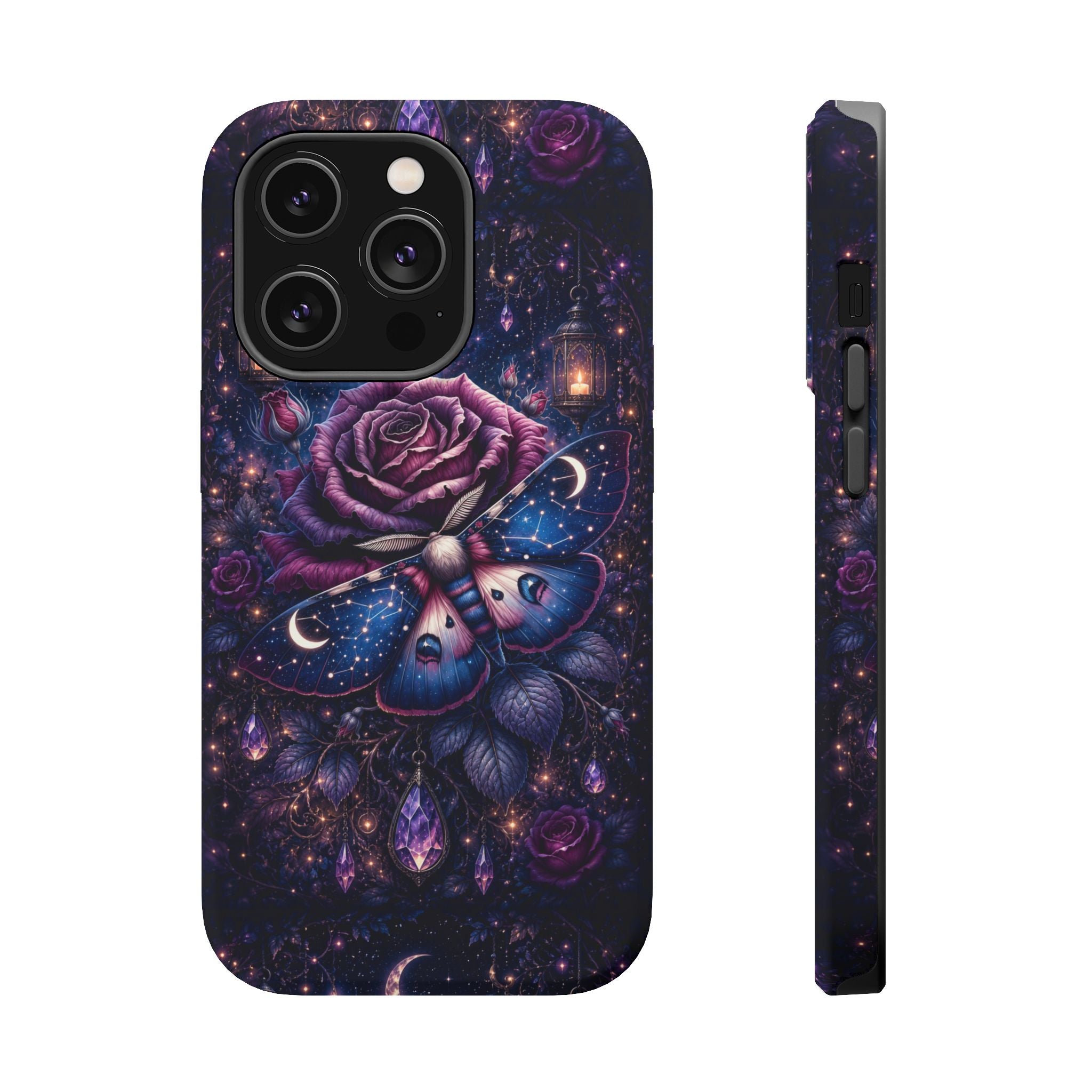 Mystical Rose & Moth Phone Case – Floral MagSafe-Compatible Cover