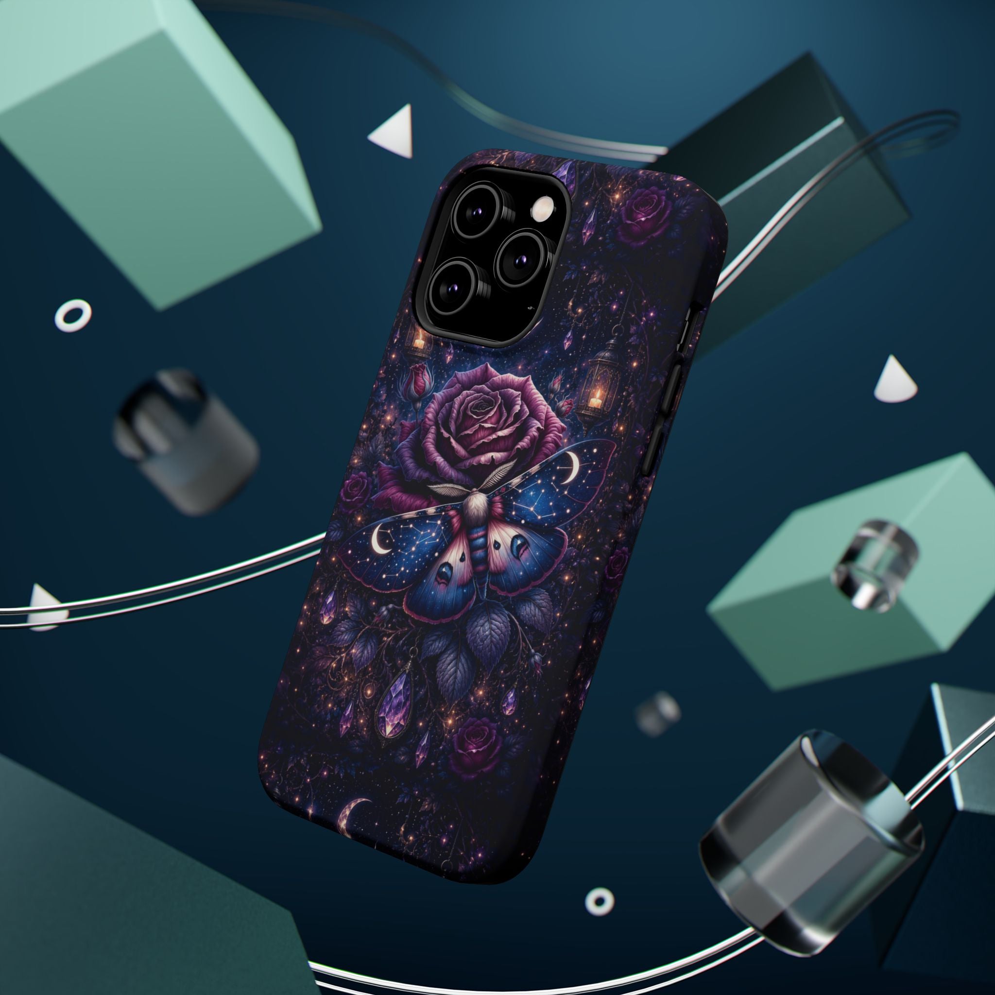 Mystical Rose & Moth Phone Case – Floral MagSafe-Compatible Cover
