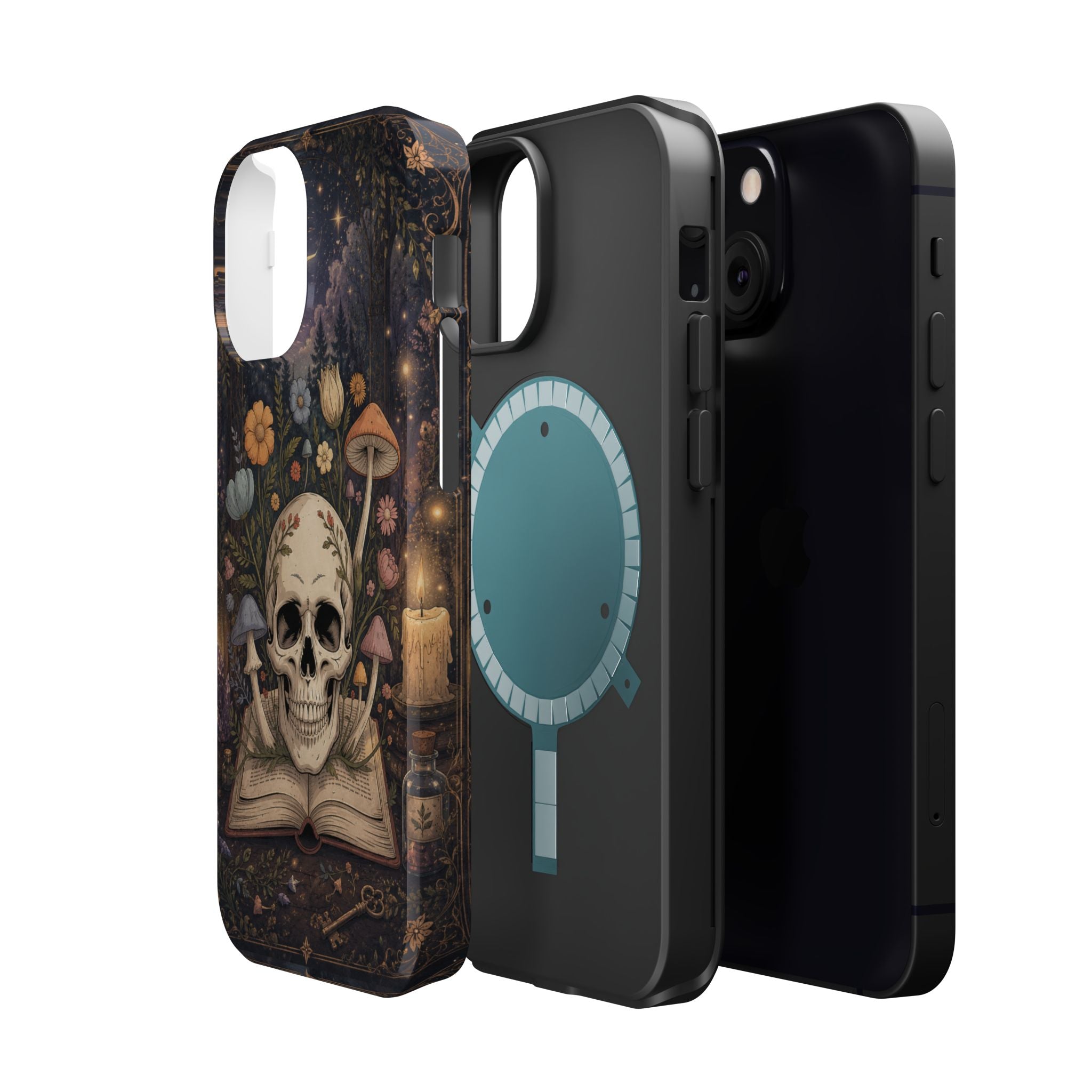 Skull & Mushroom Phone Case – Gothic MagSafe-Compatible Impact-Resistant Case