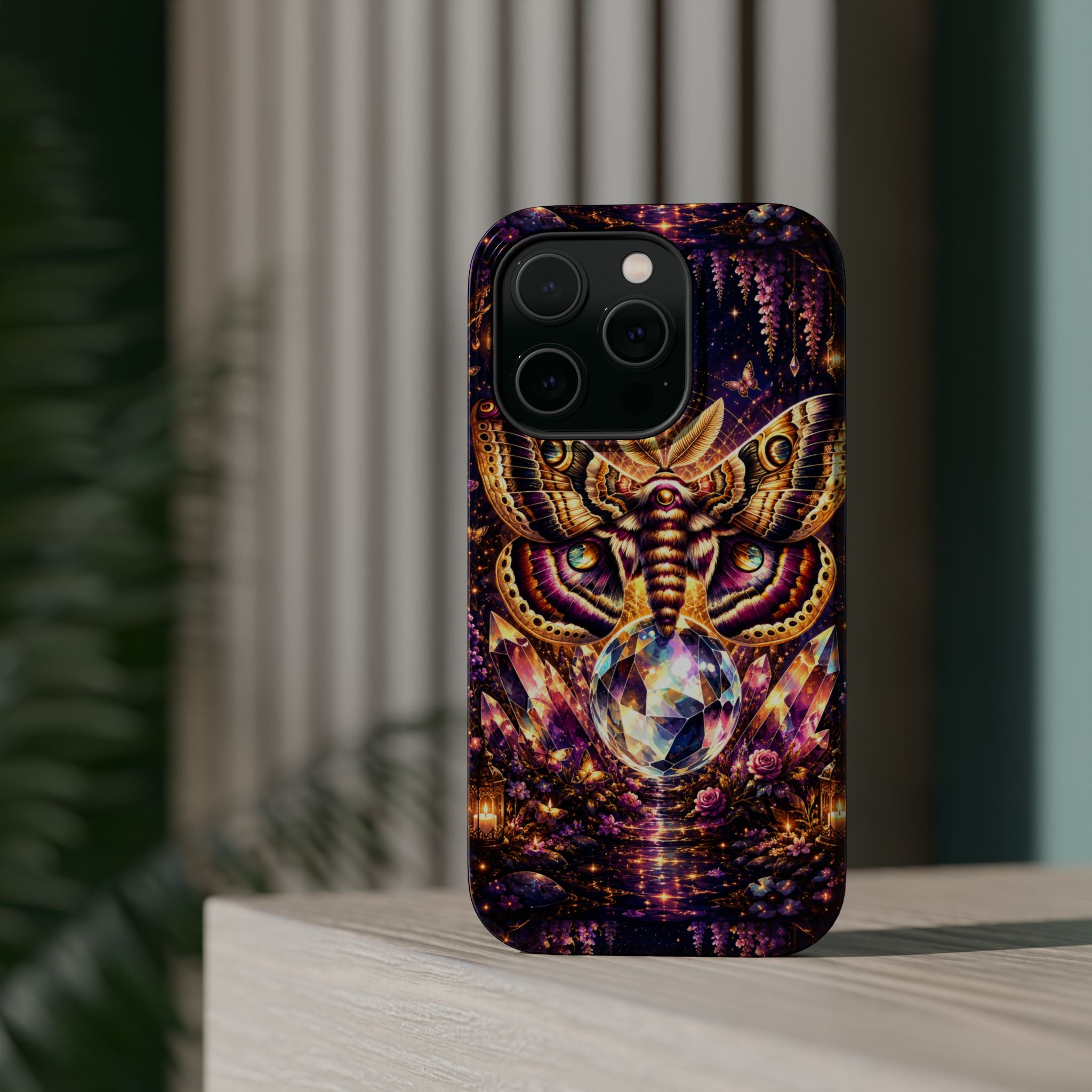 Mystic Moth Crystal Phone Case – Jewel-Toned MagSafe-Compatible Cover