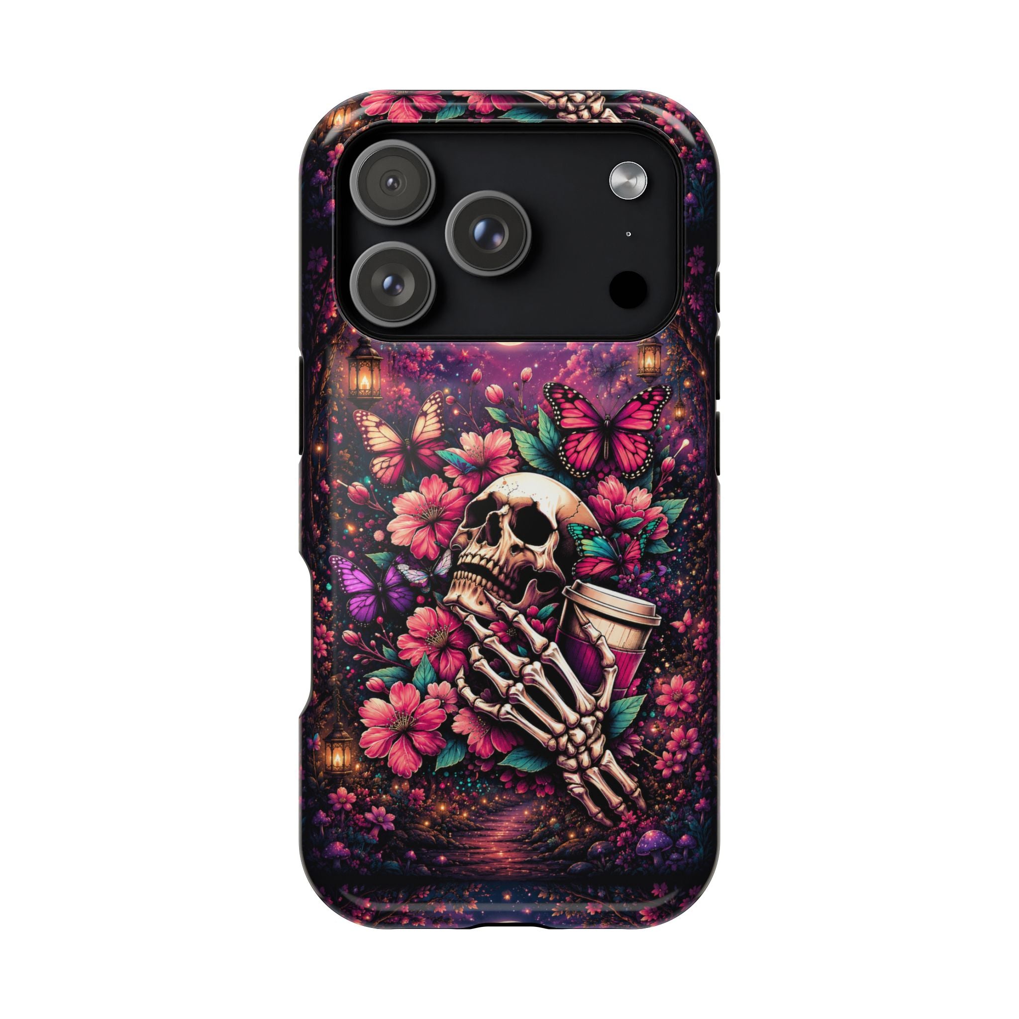 Skull & Butterflies Phone Case – Gothic Floral MagSafe-Compatible Case