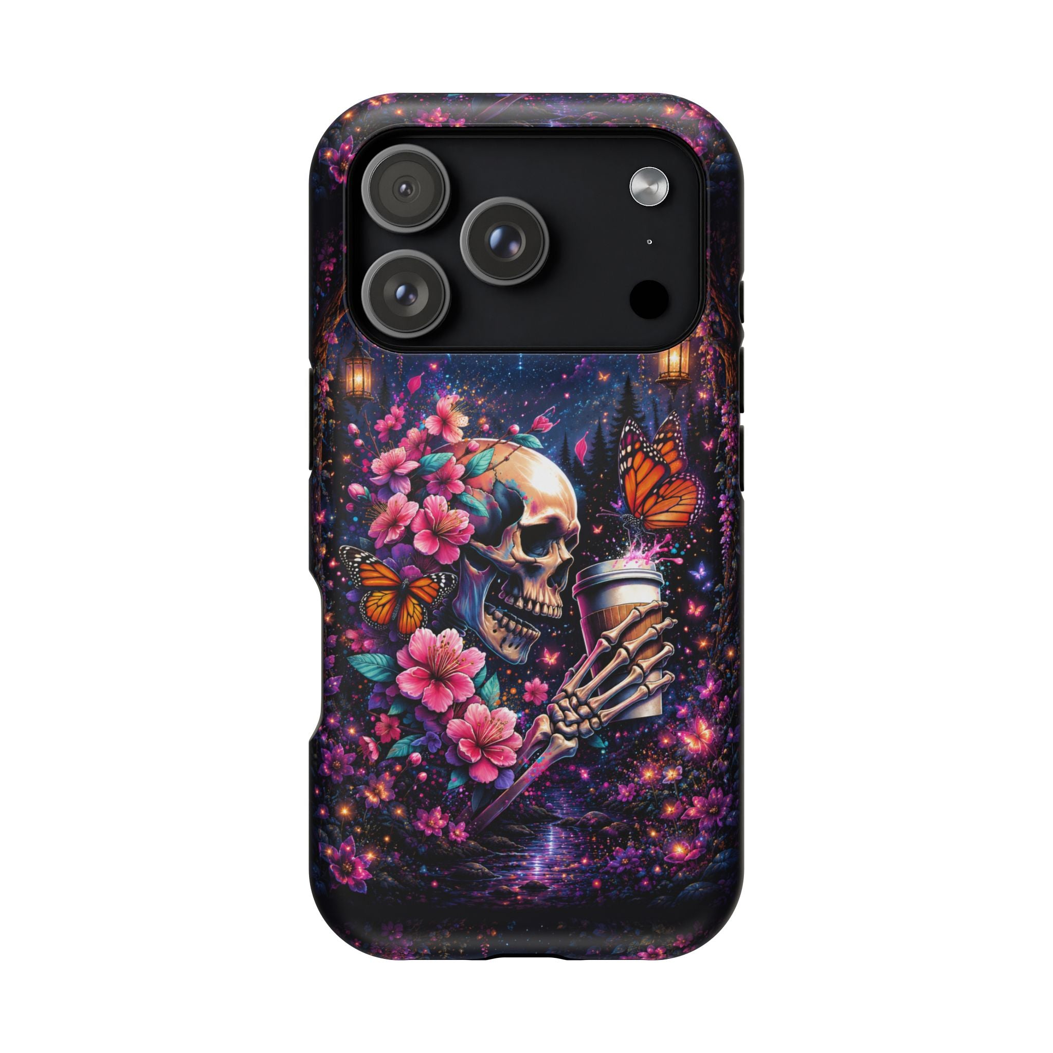 Skull & Cherry Blossom Phone Case – Floral Gothic MagSafe Cover